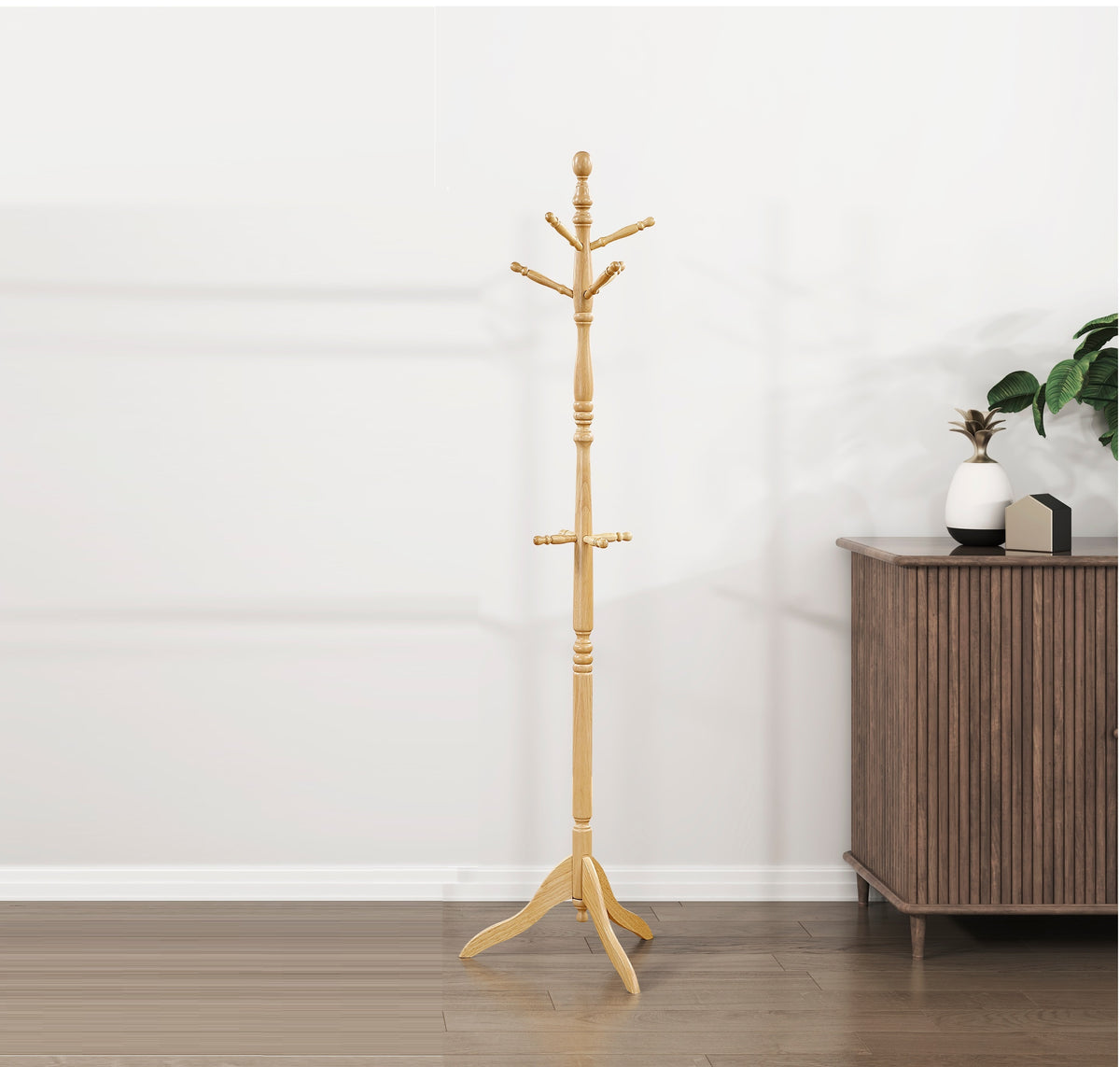 Natural Solid Wood Coat Rack, 17.5 in Wide
