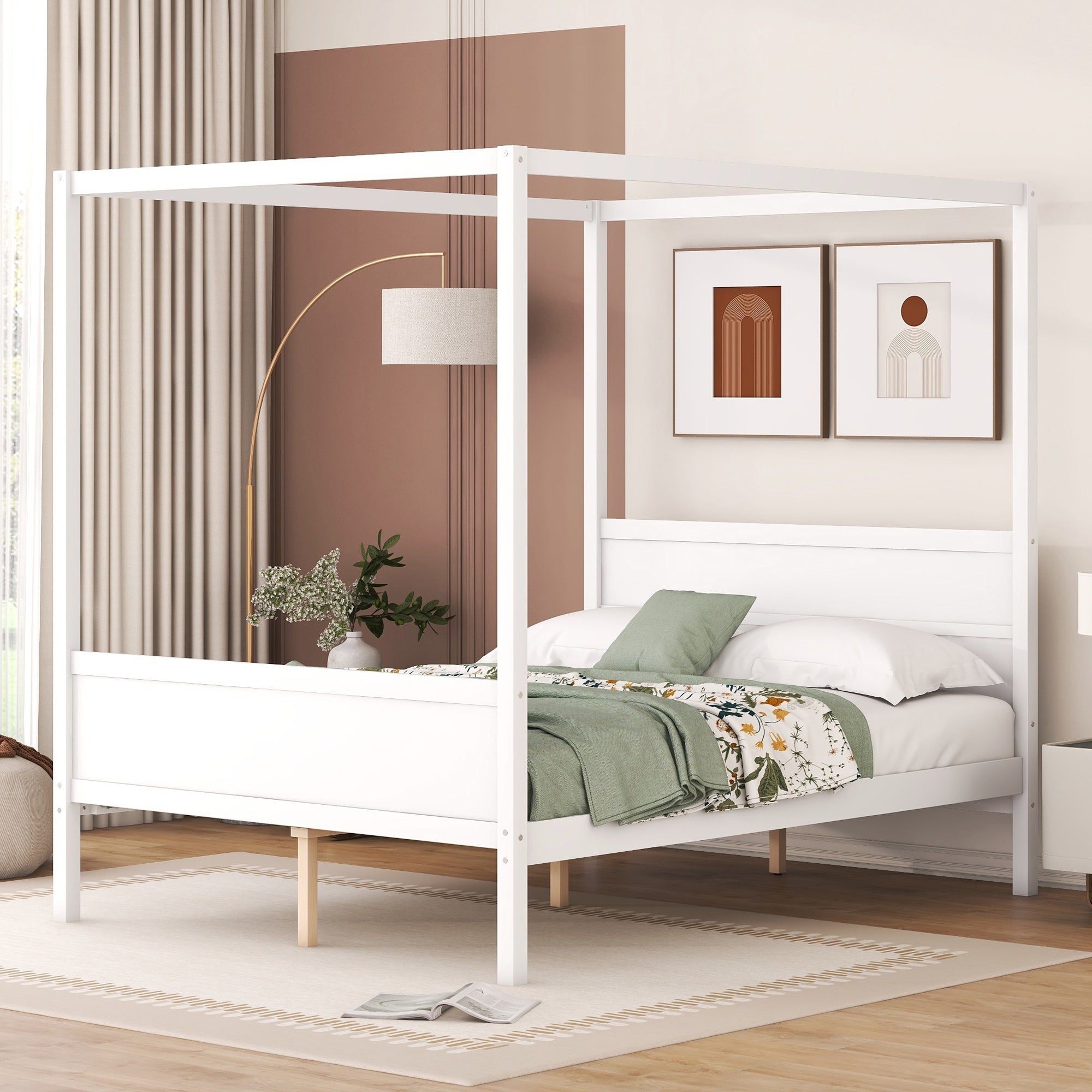 Queen Canopy Bed with Headboard and Footboard, Solid Wood