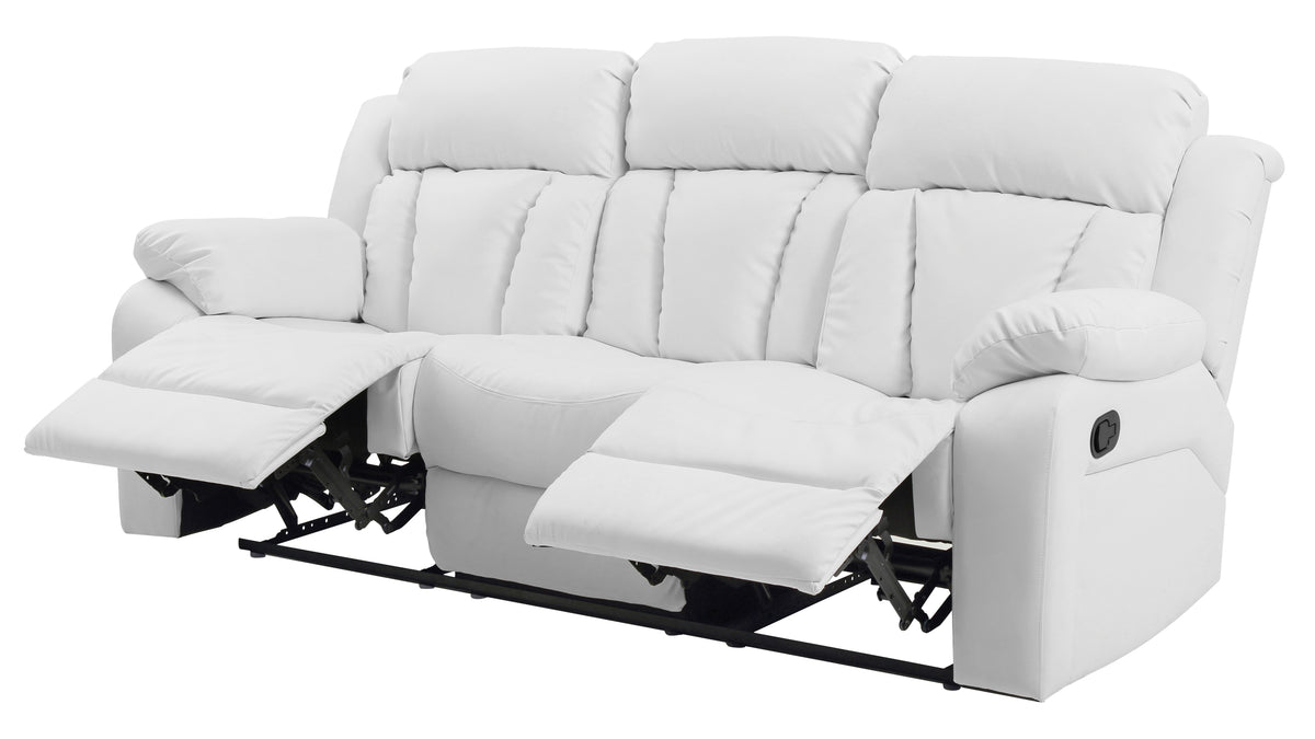 White Vegan Leather Reclining Sofa, 85 in Wide