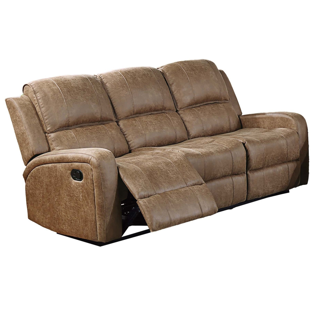 Brown Vegan Leather Reclining Sofa, 78 in Wide, 3-Seat