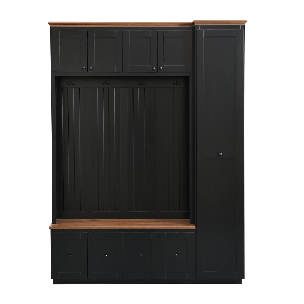 Black Hall Tree with Bench, 59 in Wide, 4 Drawers