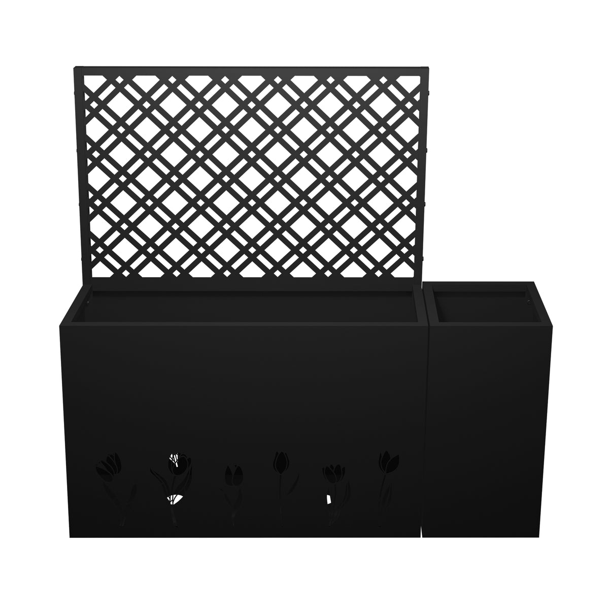 Black Metal Raised Outdoor Planter with Trellis, 2-Piece Set