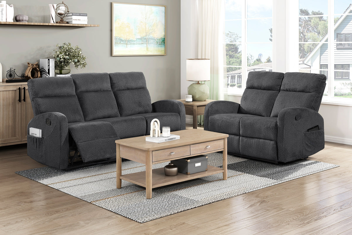Dark Gray Microfiber Reclining Sofa and Loveseat Set