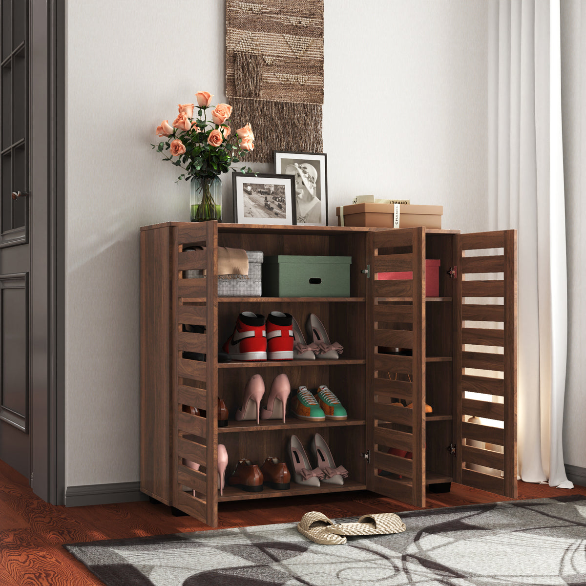 Walnut Shoe Cabinet, 44.9 in Wide