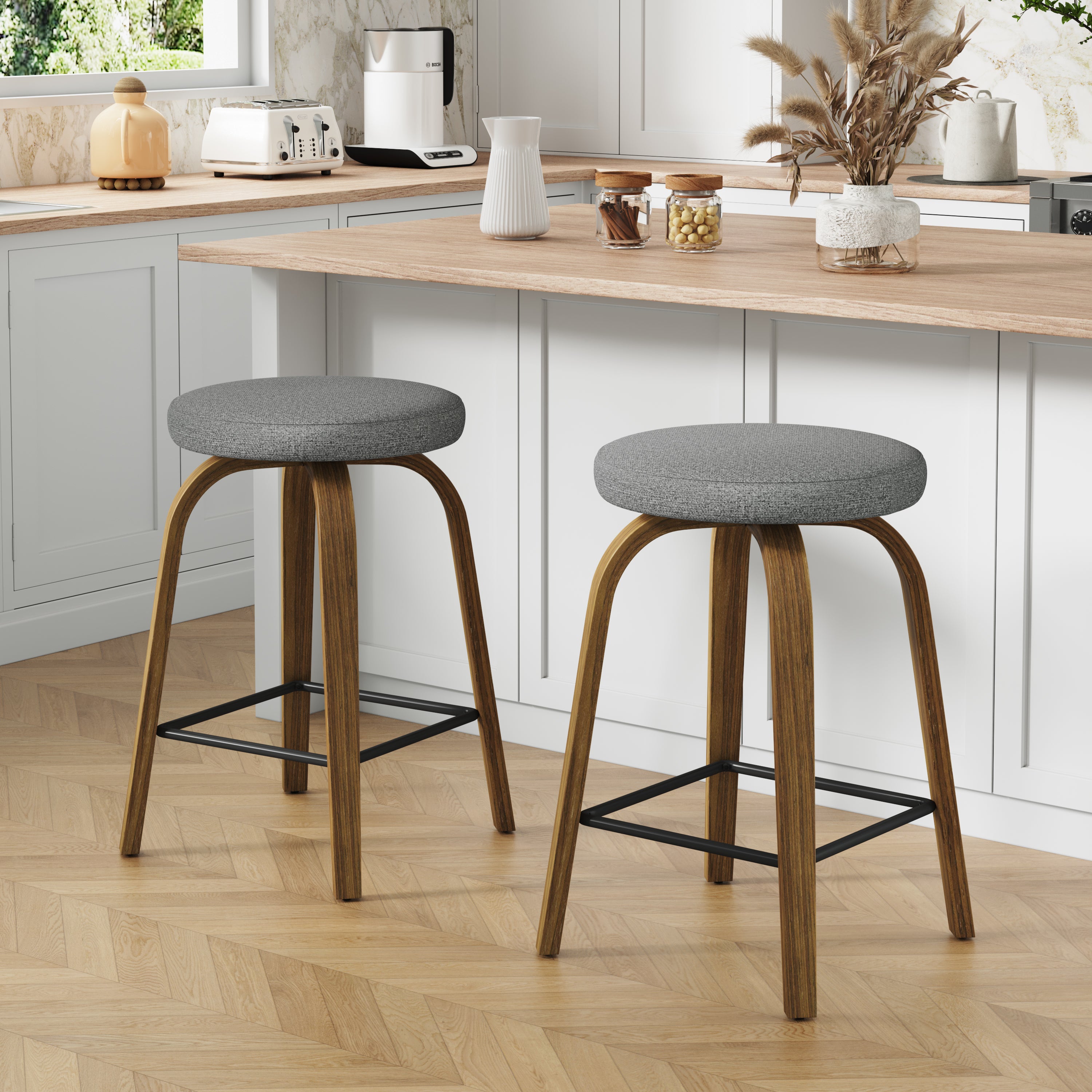 Swivel Counter Stools Set of 2, Gray, Backless 26 in