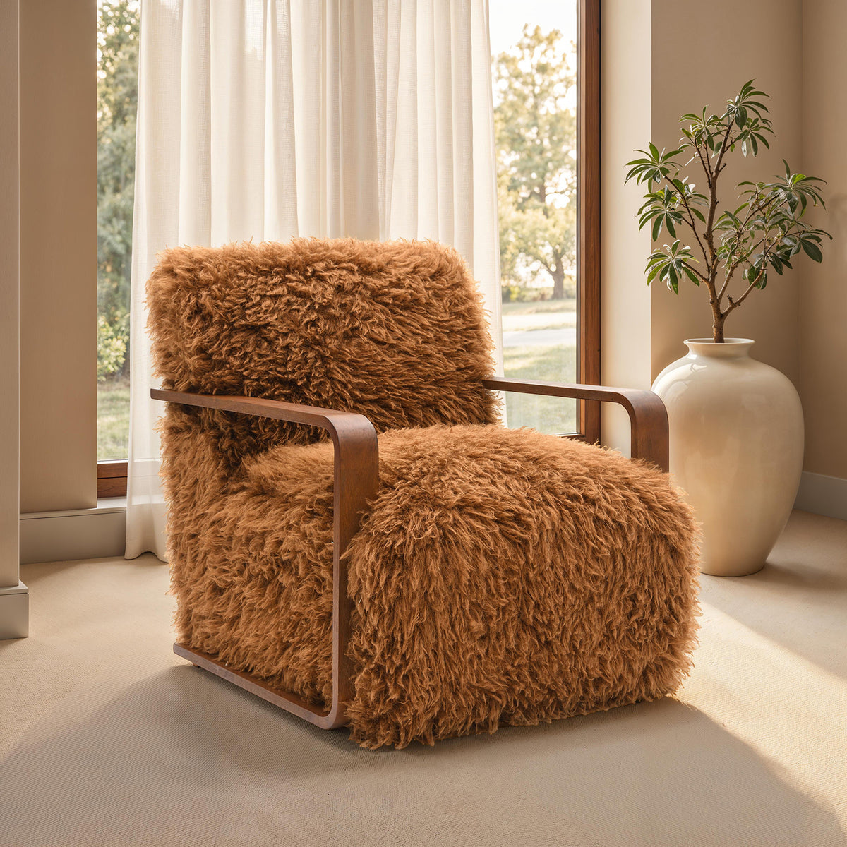 Camel Faux Fur Accent Chair