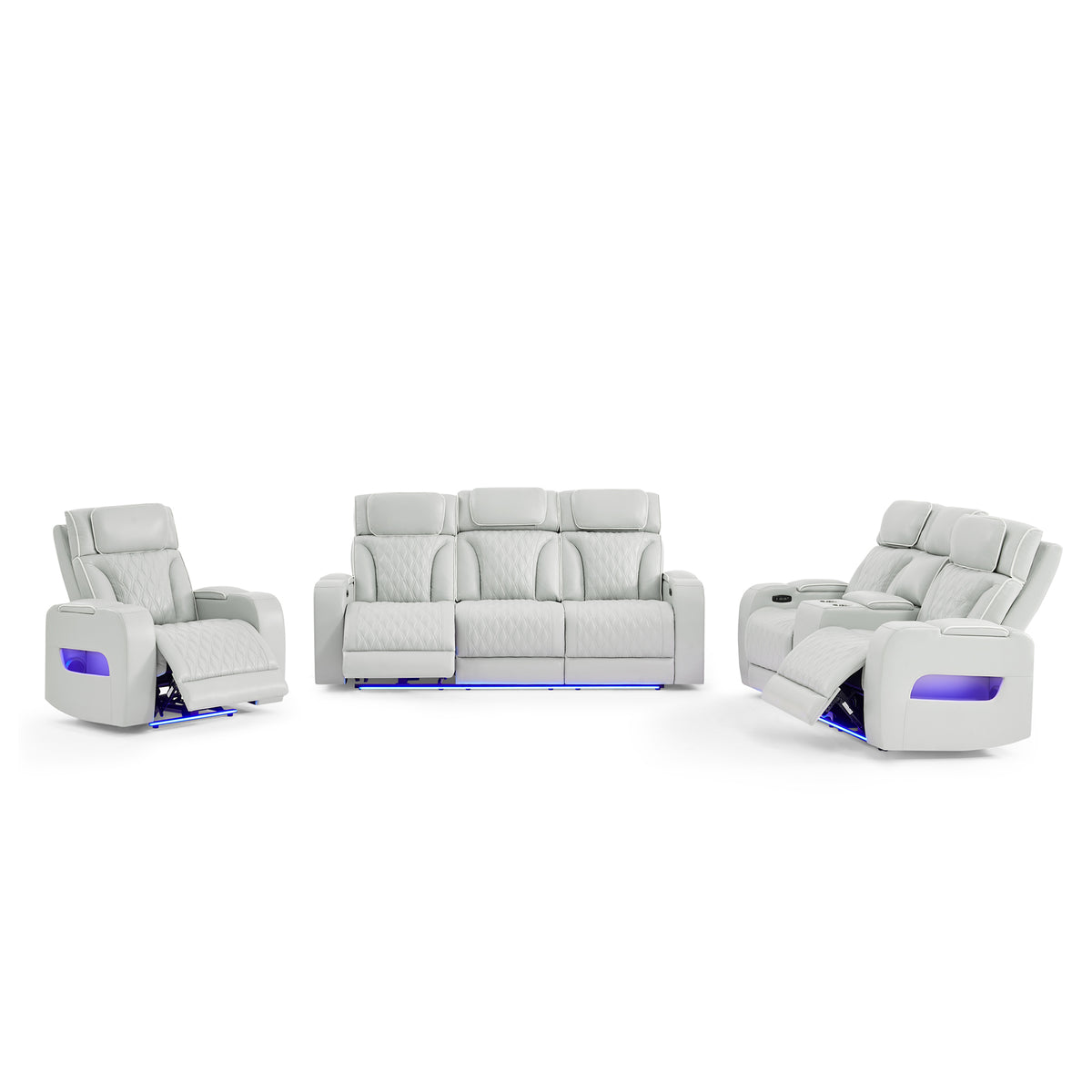 Silver Power Reclining 3-Piece Living Room Set with Console