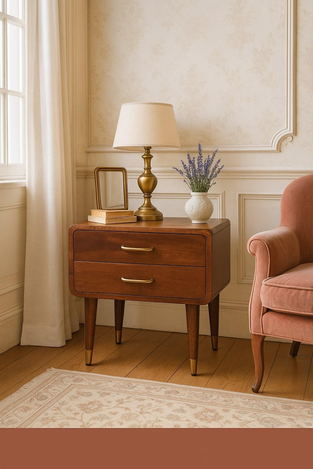 2-Drawer Nightstand, Wood, Brown, 21.7 in. High