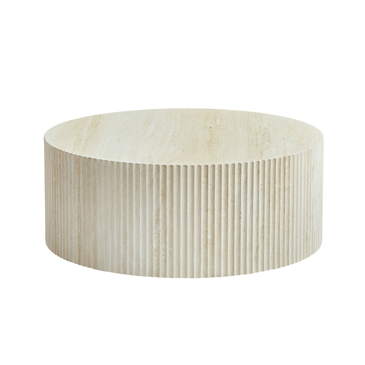 Beige Round Coffee Table, 35.4 in, Travertine Look