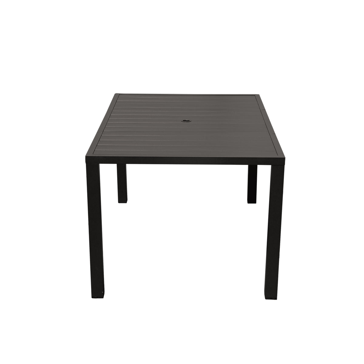 Brown Metal Square Outdoor Dining Table with Umbrella Hole, 38.1 in Wide