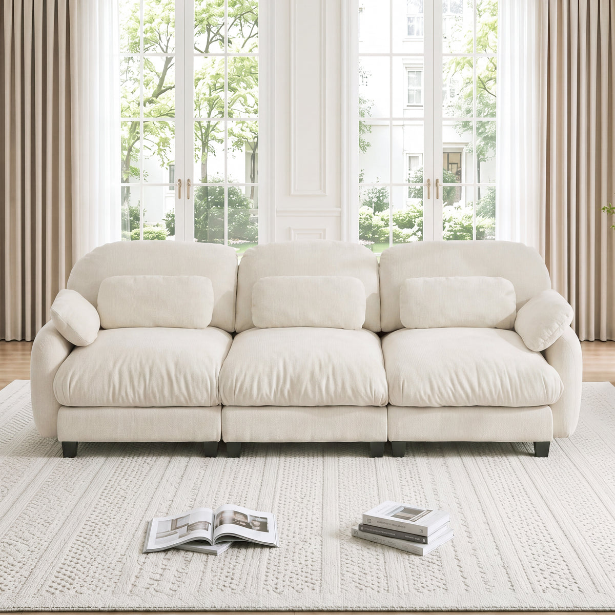 Beige Chenille Modular 3-Seat Couch