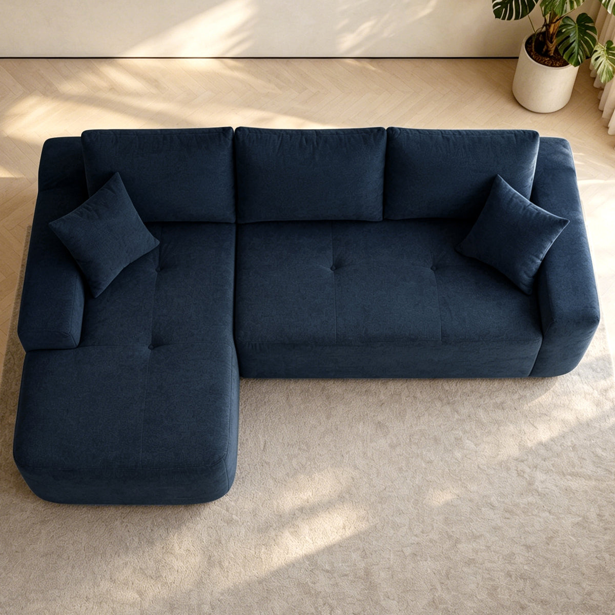 Blue Linen L-Shaped Modular Sectional, 85 in Wide, Left-Facing