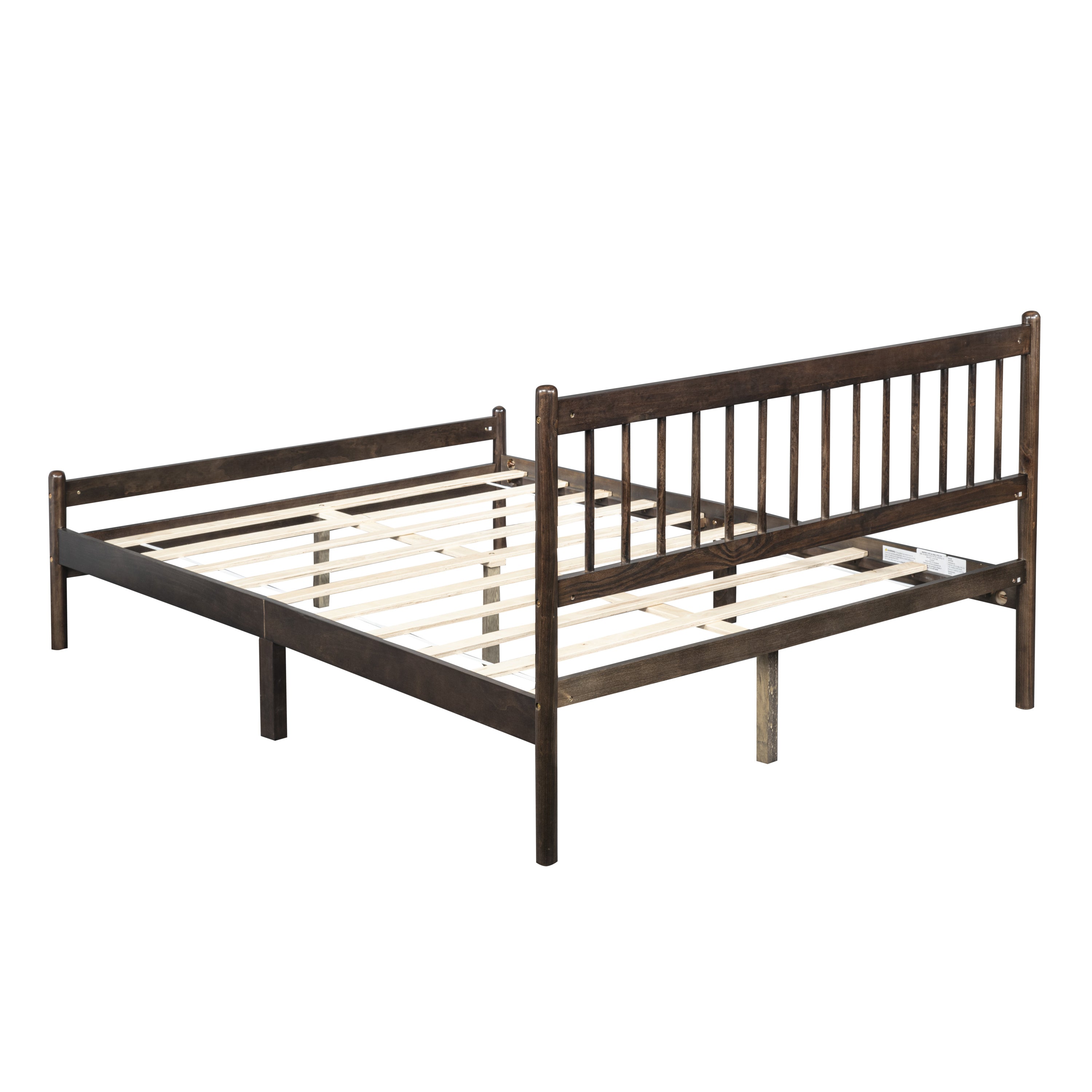 Full studio view of the bare solid wood queen bed frame, shown in brown and also offered in a walnut finish #Color_Brown