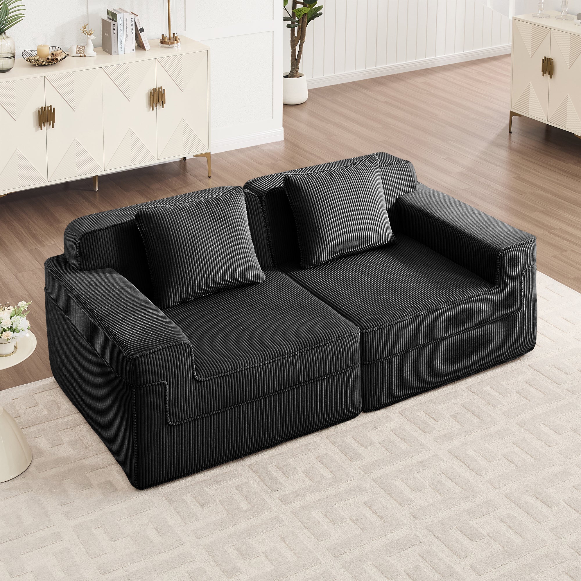 Hudson 2-Seat Boneless Couch in Black #OttOnly_0 #Color_Black