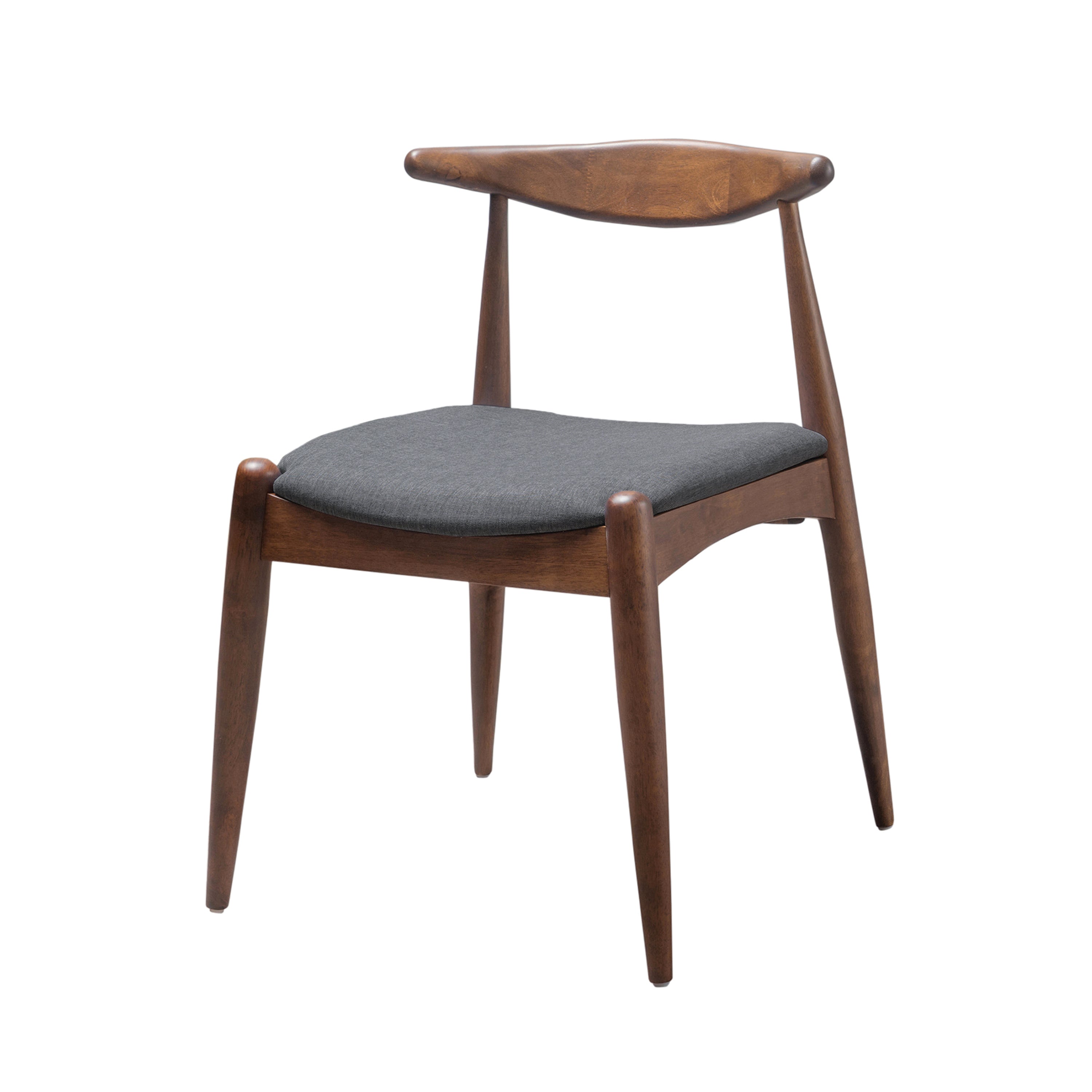 Mid-Century Wood Dining Chairs Set of 2, Charcoal Seat, Walnut