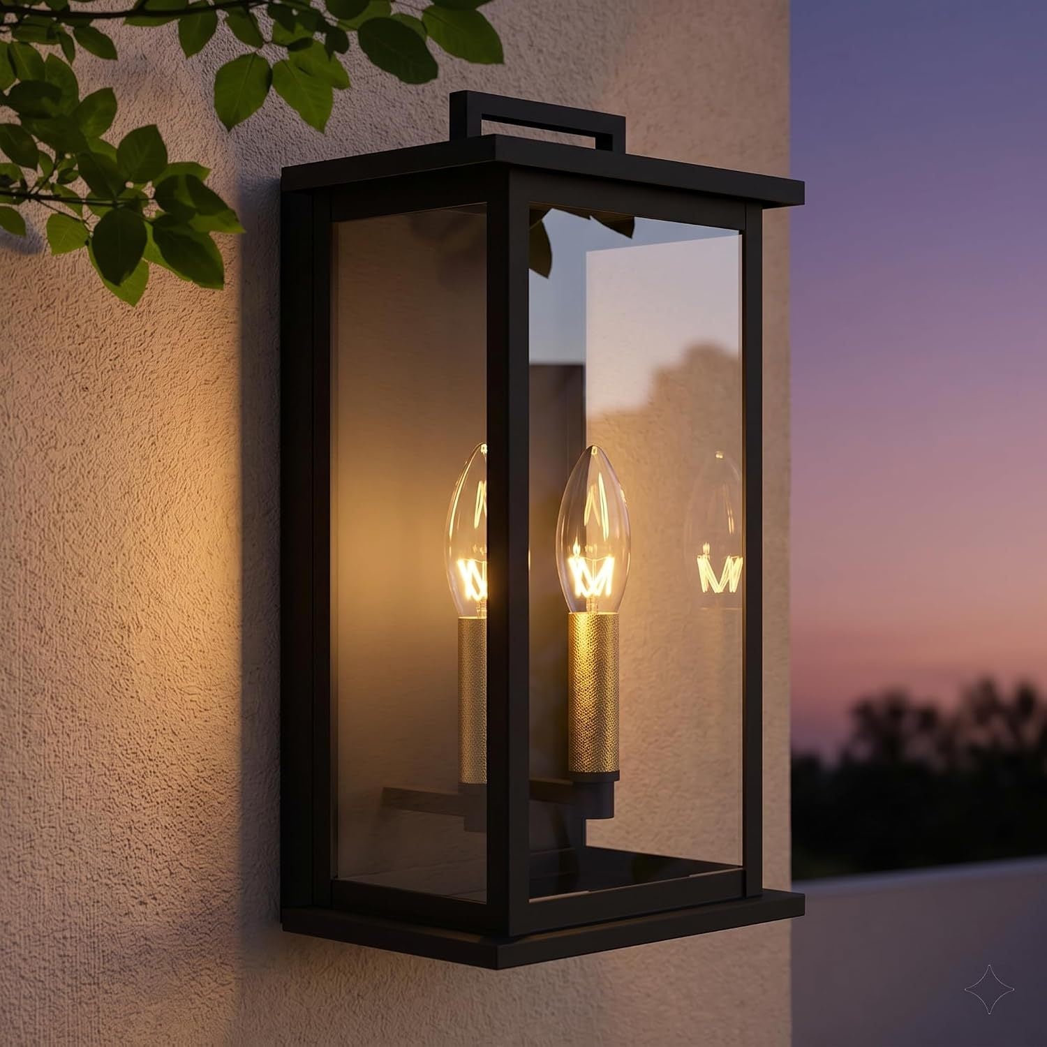 Outdoor Wall Sconce, 2-Light Dusk-to-Dawn, Black