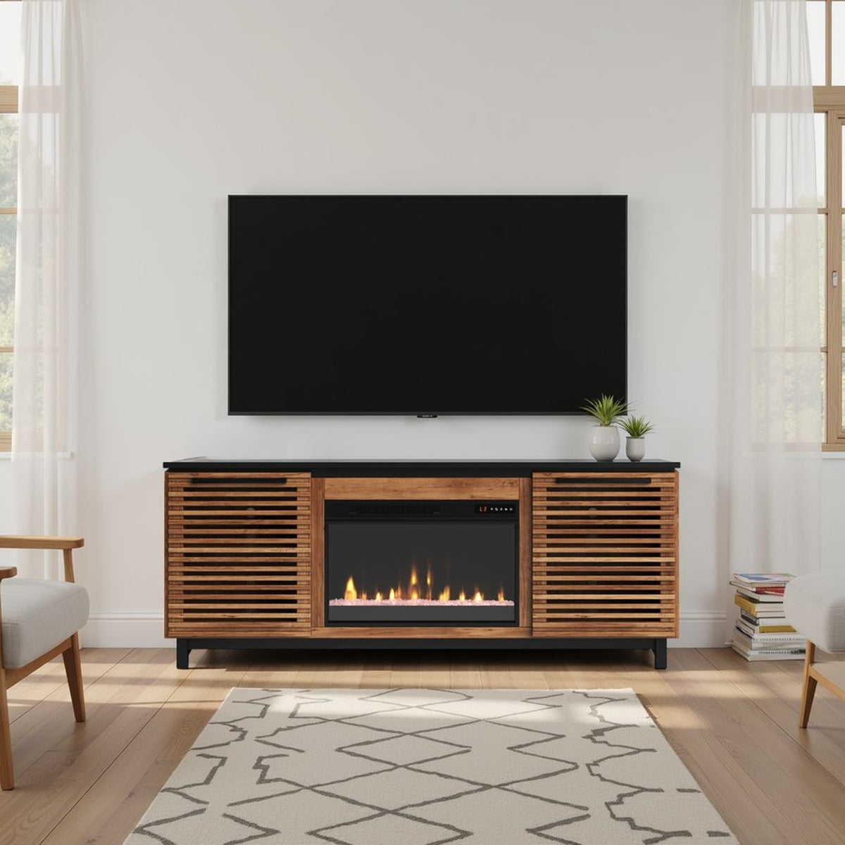 Brown Fireplace TV Stand for TVs up to 80 in, 69 in Wide