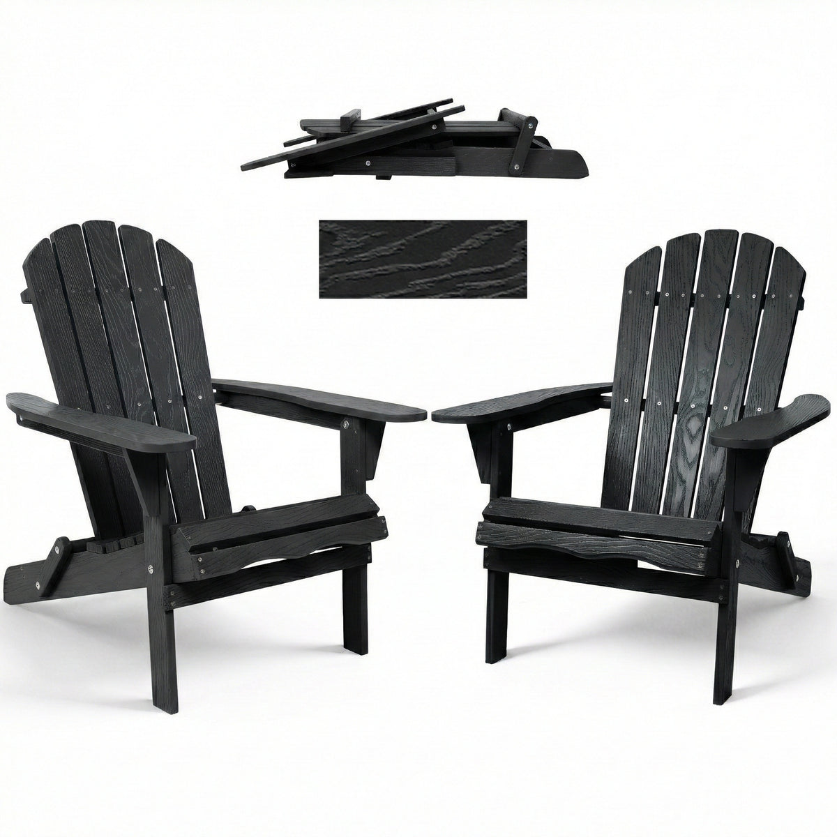 Black Solid Wood Folding Adirondack Chair