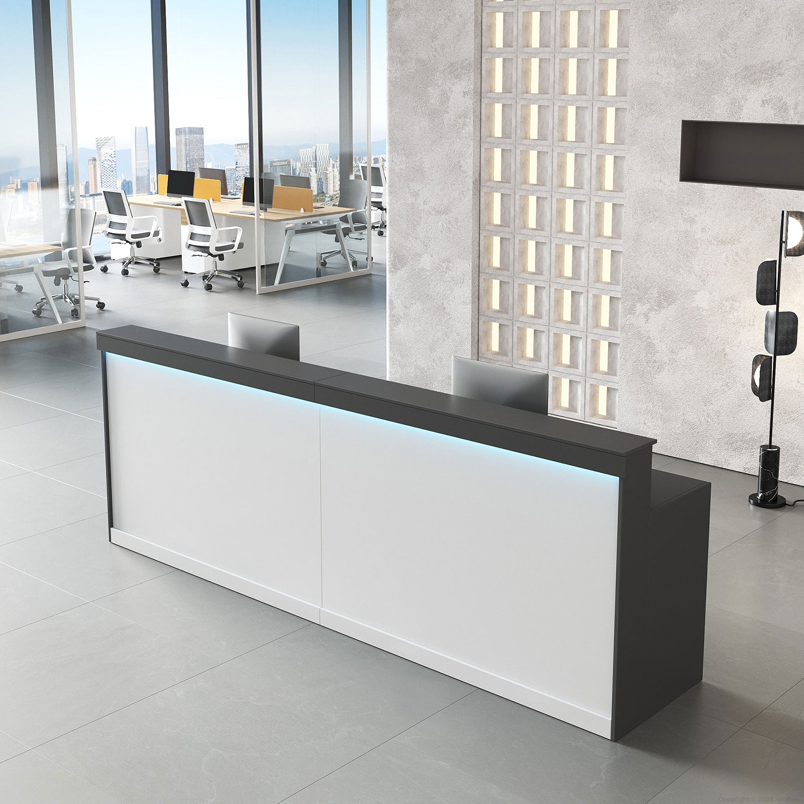 Modern Reception Desk with LED Lighting, 86.6 in, Grey