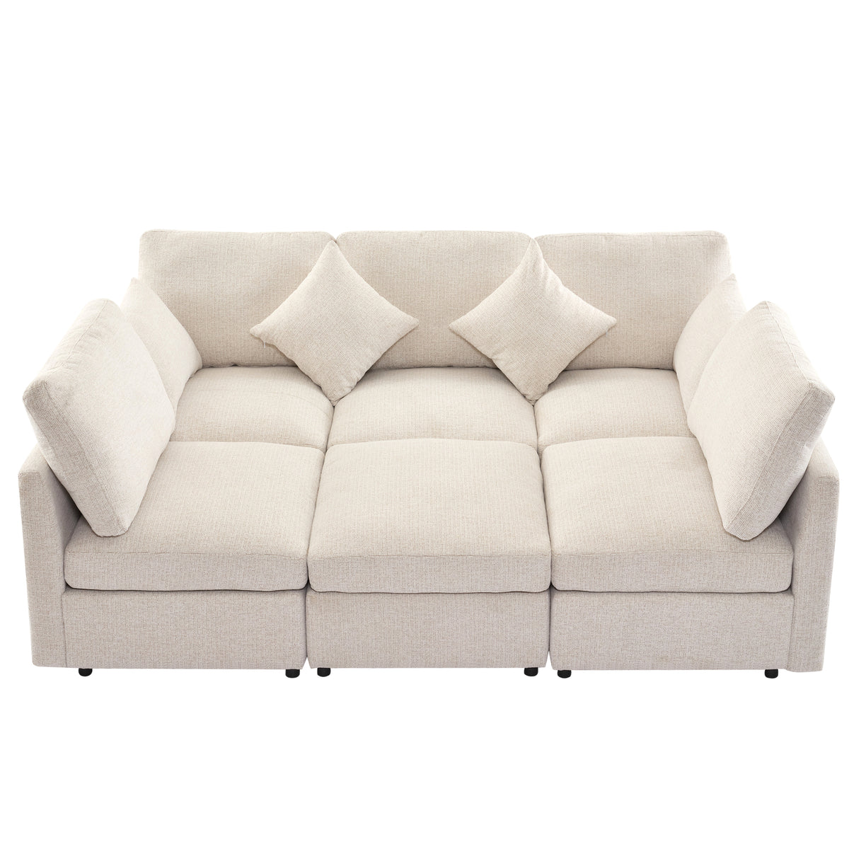 Beige Chenille Modular Sectional with Ottoman, 86.6 in Wide