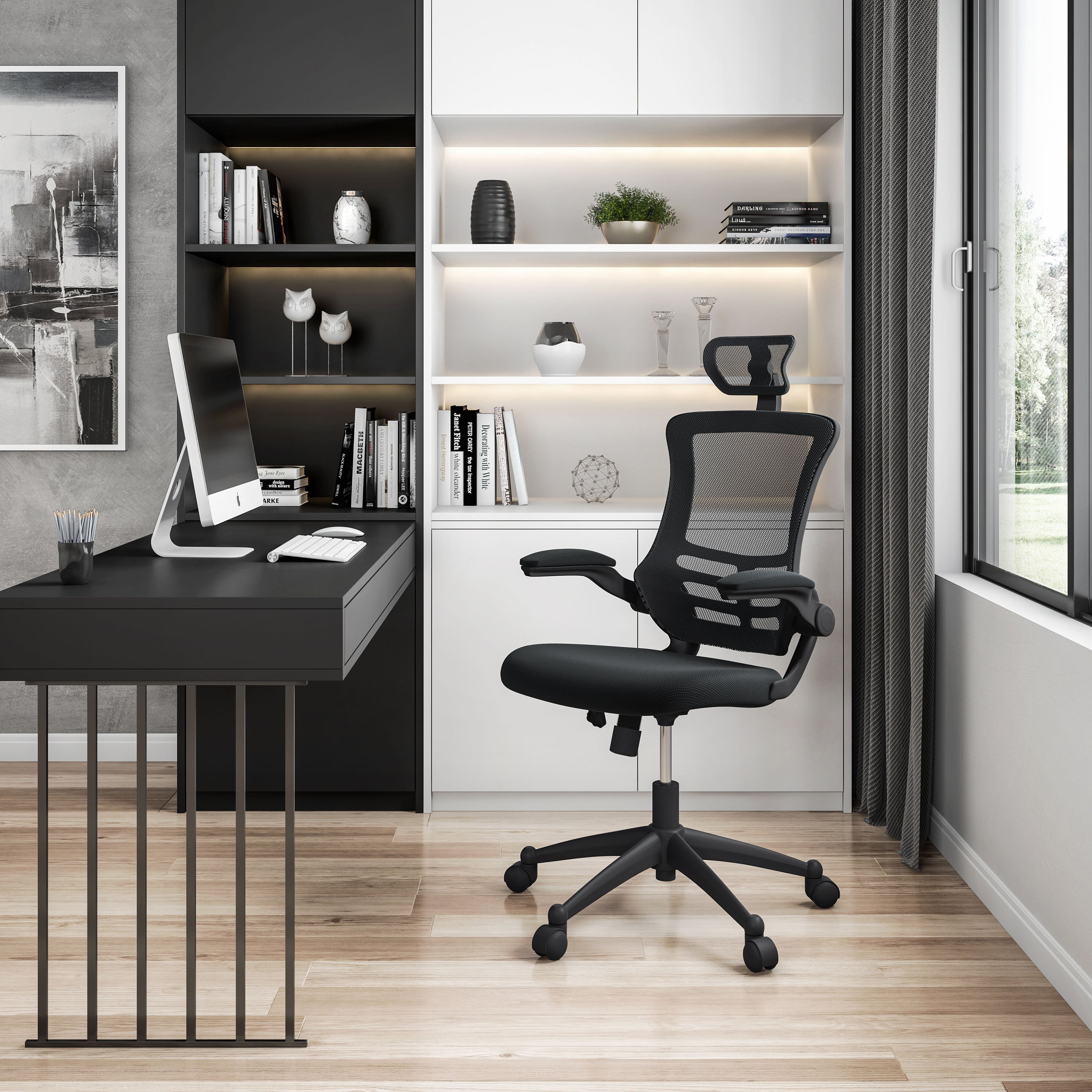 Reclining Modern Office Chair with Lock, 220 lb Capacity, Black