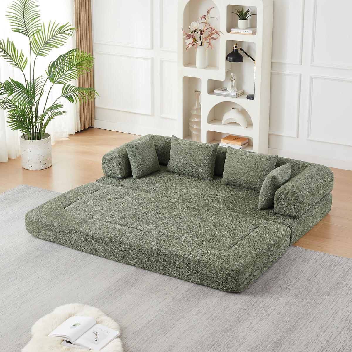 Green Chenille 2-Seat Sleeper Sofa, 78.9 in Wide
