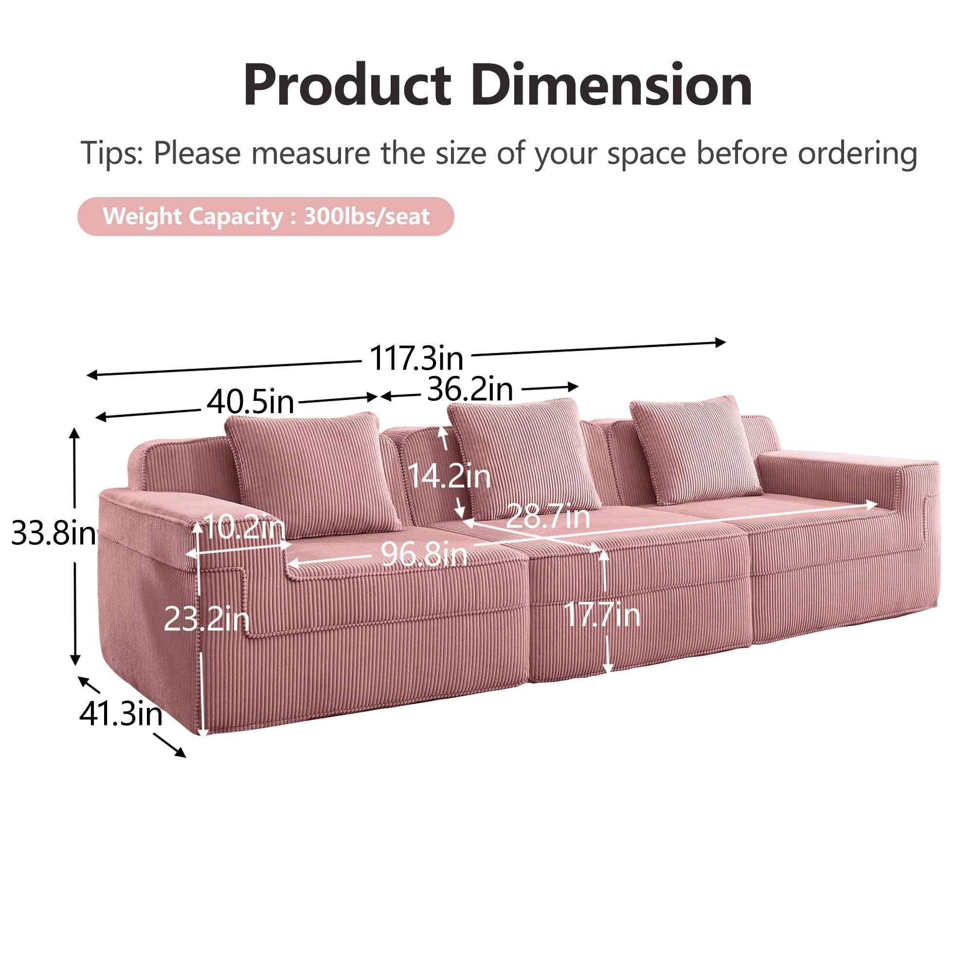 Hudson 3-Seat Boneless Couch in Pink #OttOnly_0 #Color_Pink