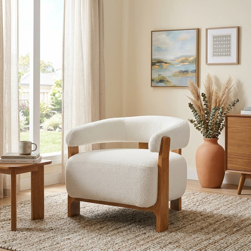 Off-White Boucle Barrel Chair