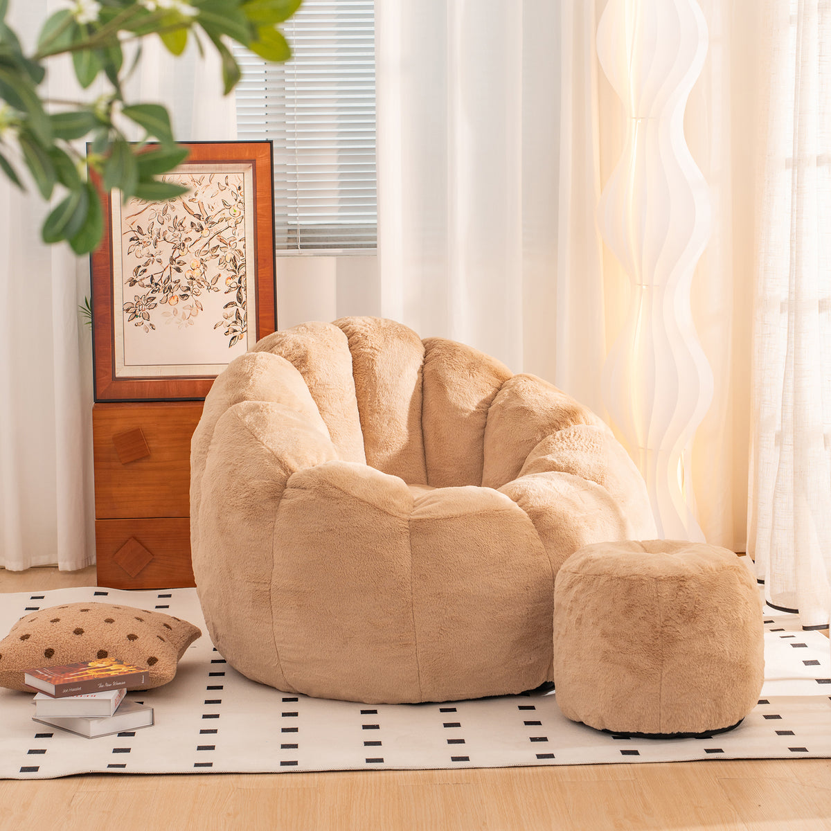 Khaki Faux Fur Bean Bag Chair