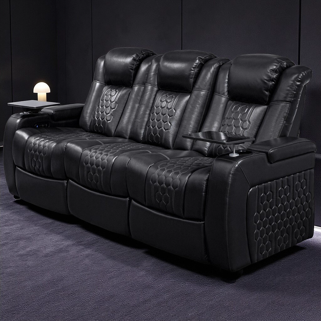 Black Top Grain Leather Power Reclining Sofa, 86.6 in Wide