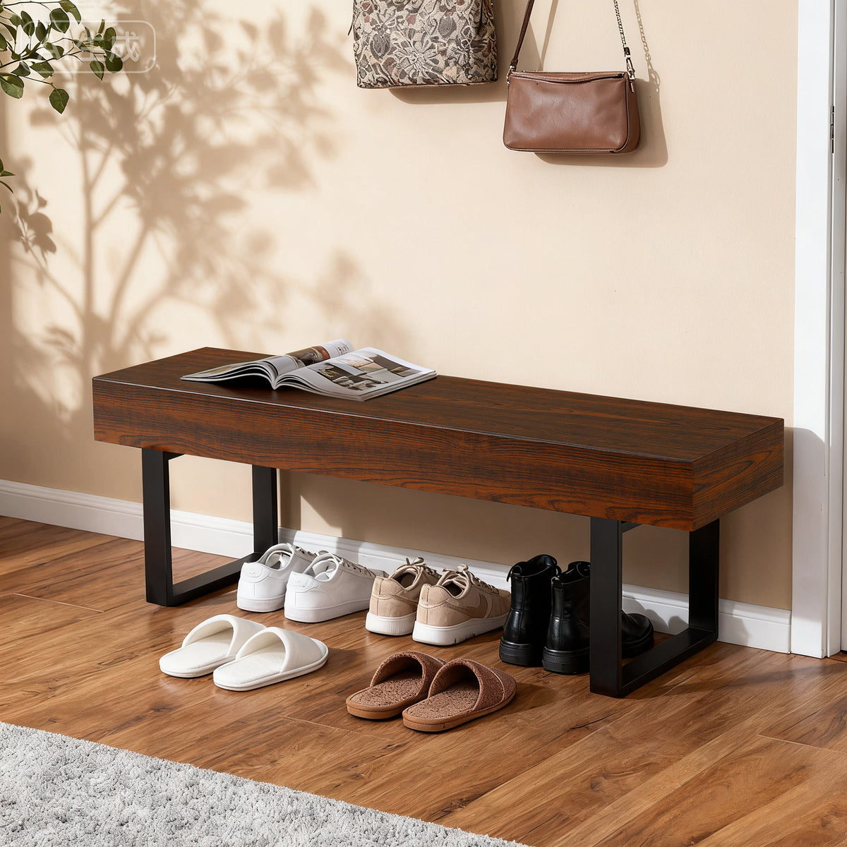 Espresso Entryway Bench, 59.1 in Wide