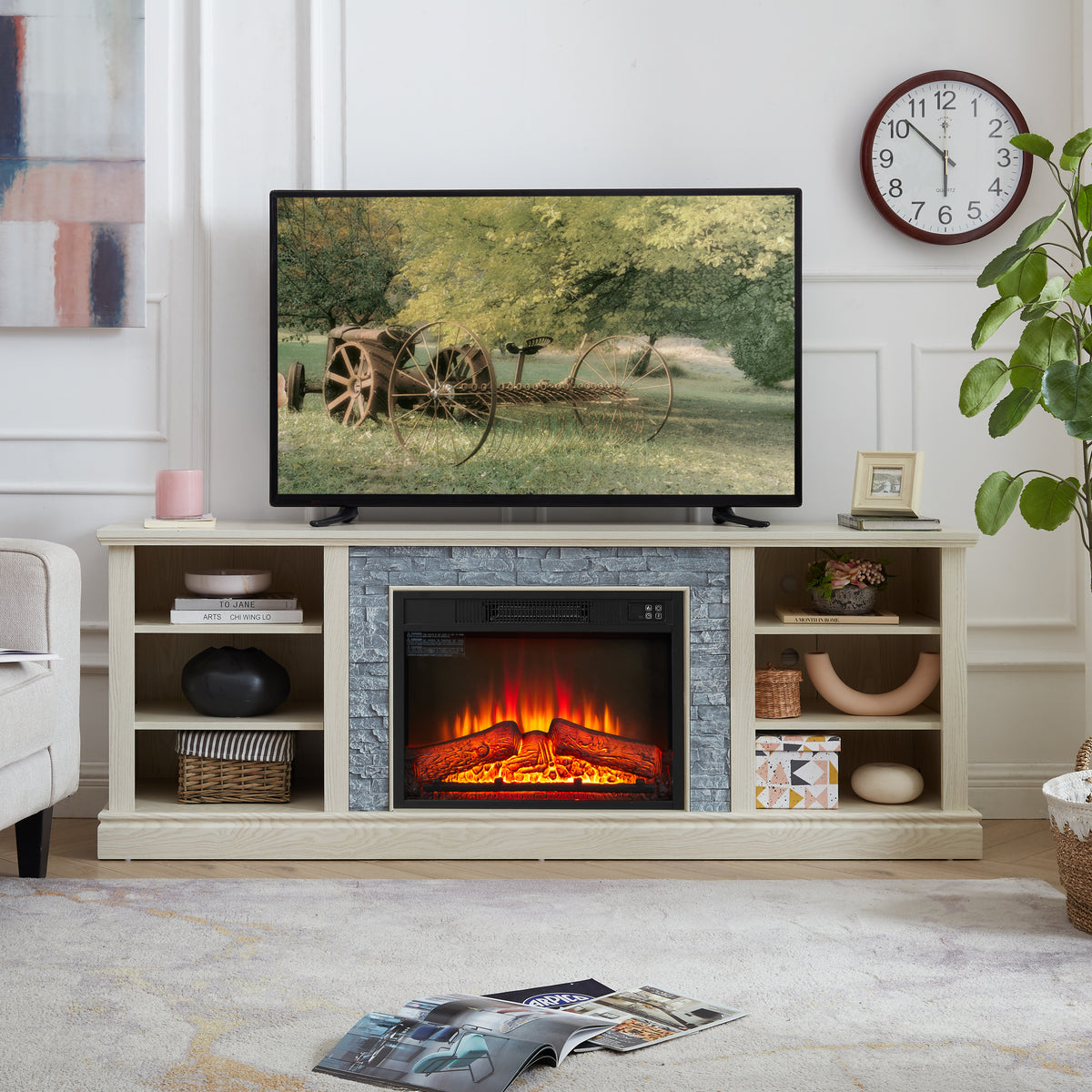 White Fireplace TV Stand, 70.1 in Wide