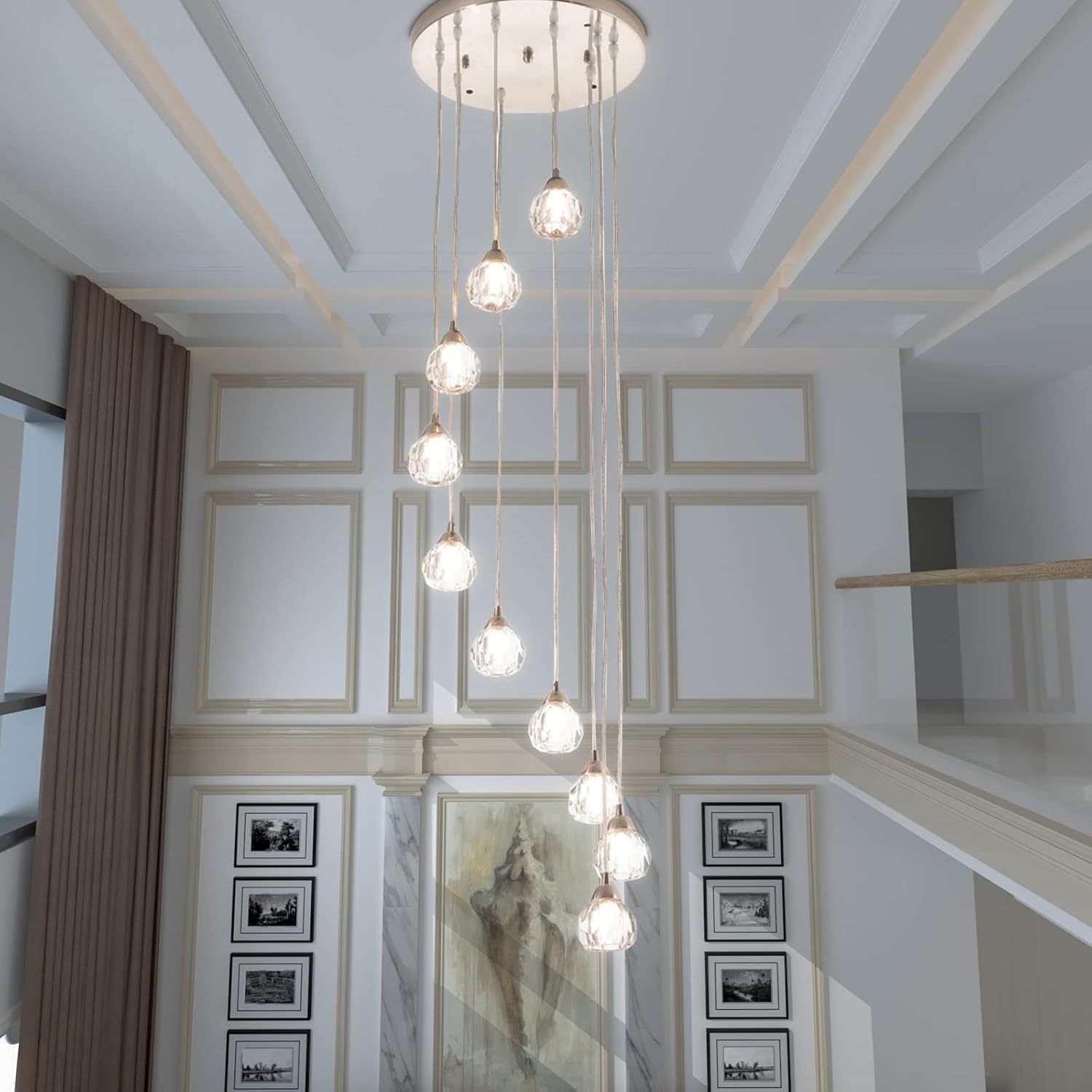 Chandelier, Modern Crystal Shade in Glass and Metal, Nickel