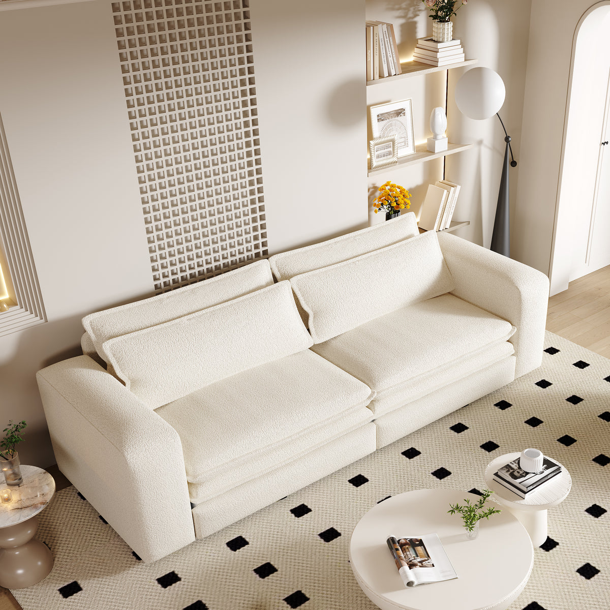 Beige Sherpa 3-Seat King Sleeper Sofa, 93 in Wide