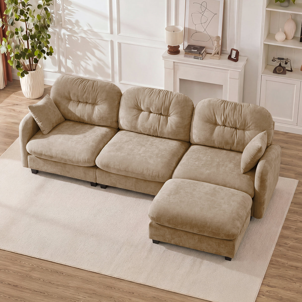 Camel Chenille Modular Sectional Couch with Ottoman