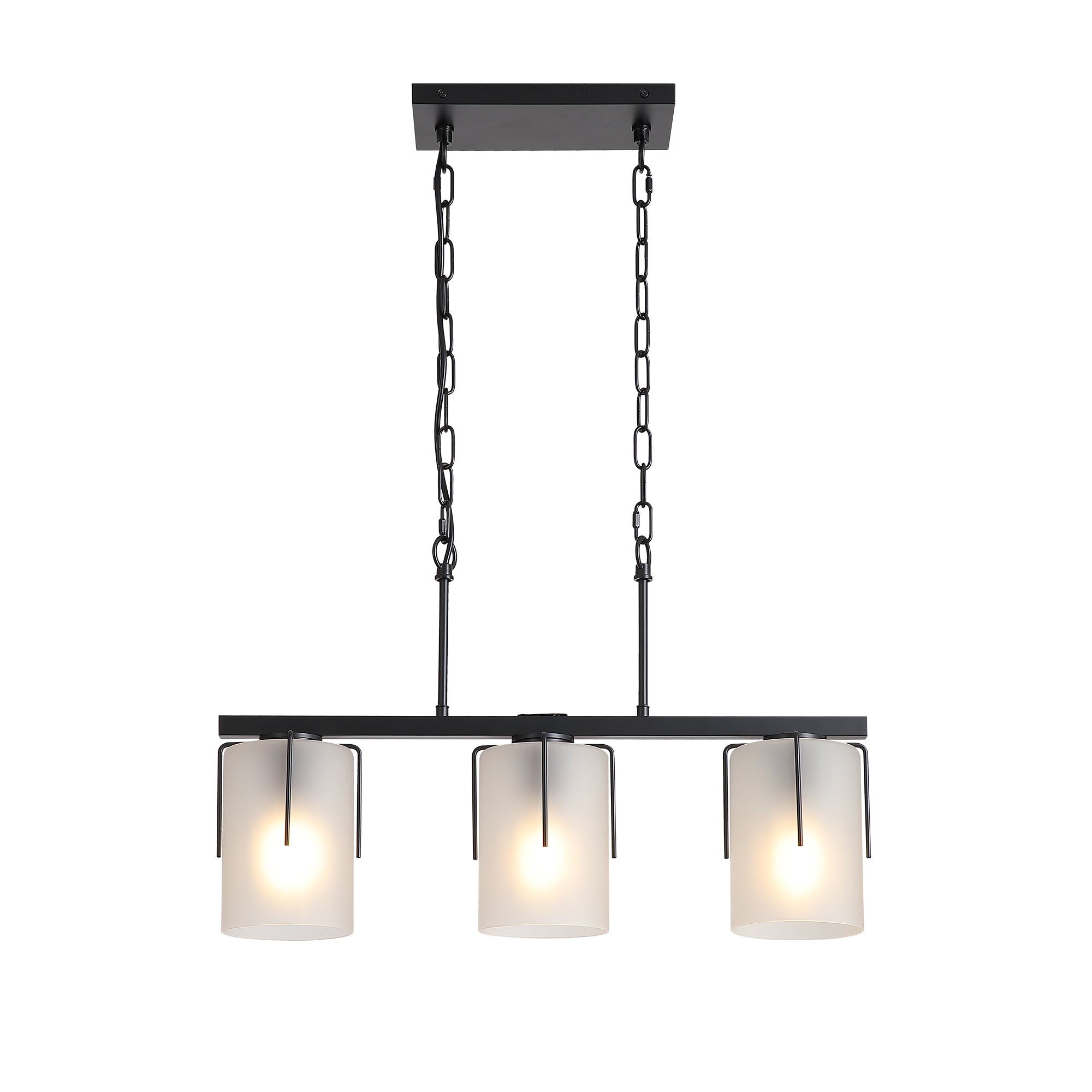 Linear Chandelier, Glass Shades, 3-Light, Black