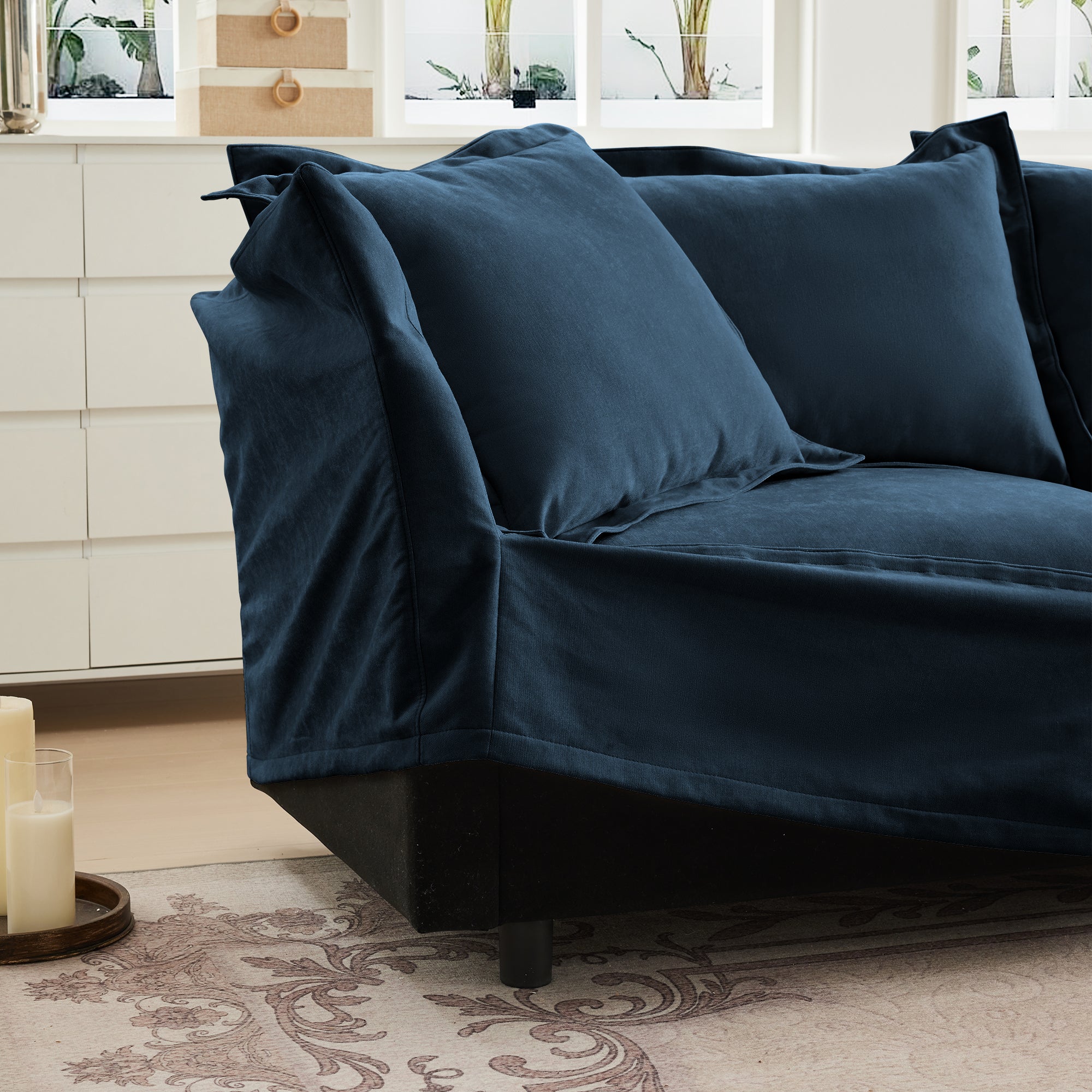 Fluffy Lounge Chair in Chenille Navy #Fabric_Chenille Navy