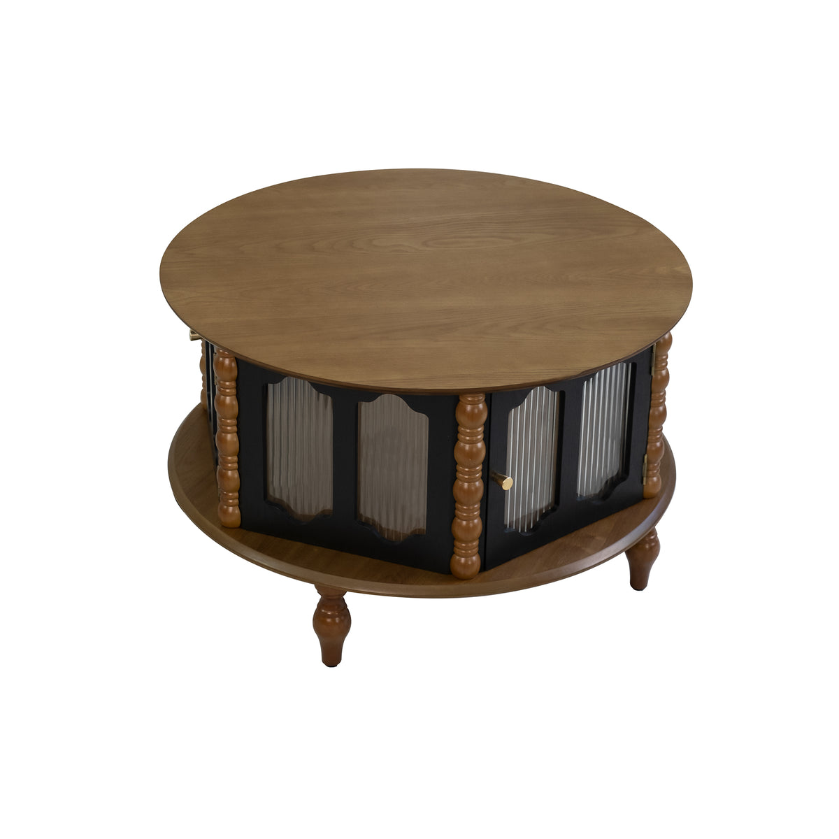 Walnut Round Coffee Table with Storage, 31.5 in, 18.9 in Tall