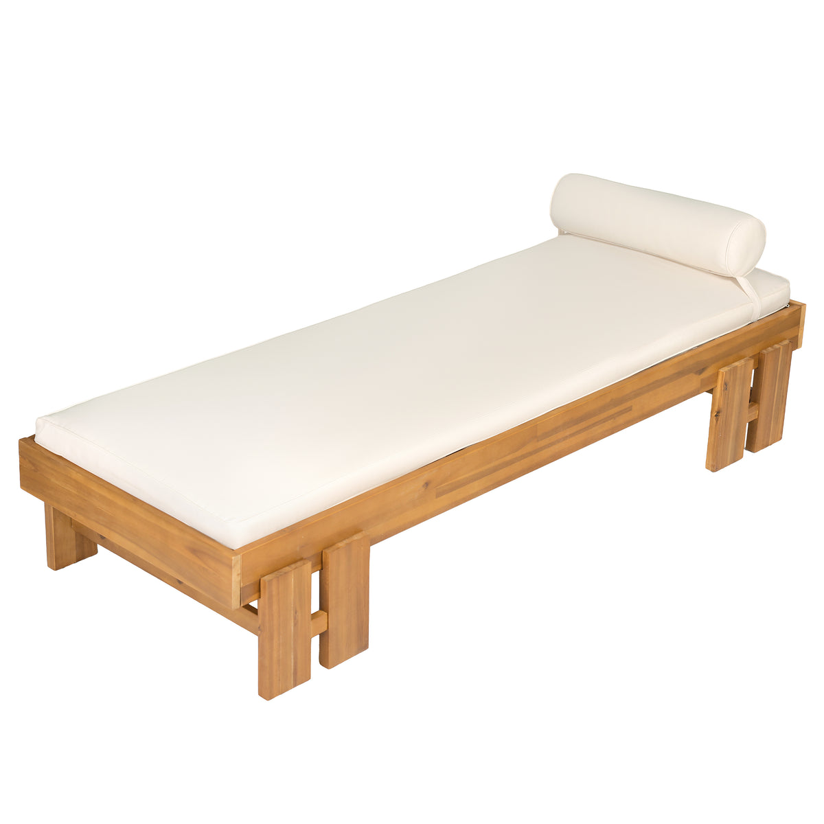 Teak Finish Solid Wood Outdoor Daybed with Cushions