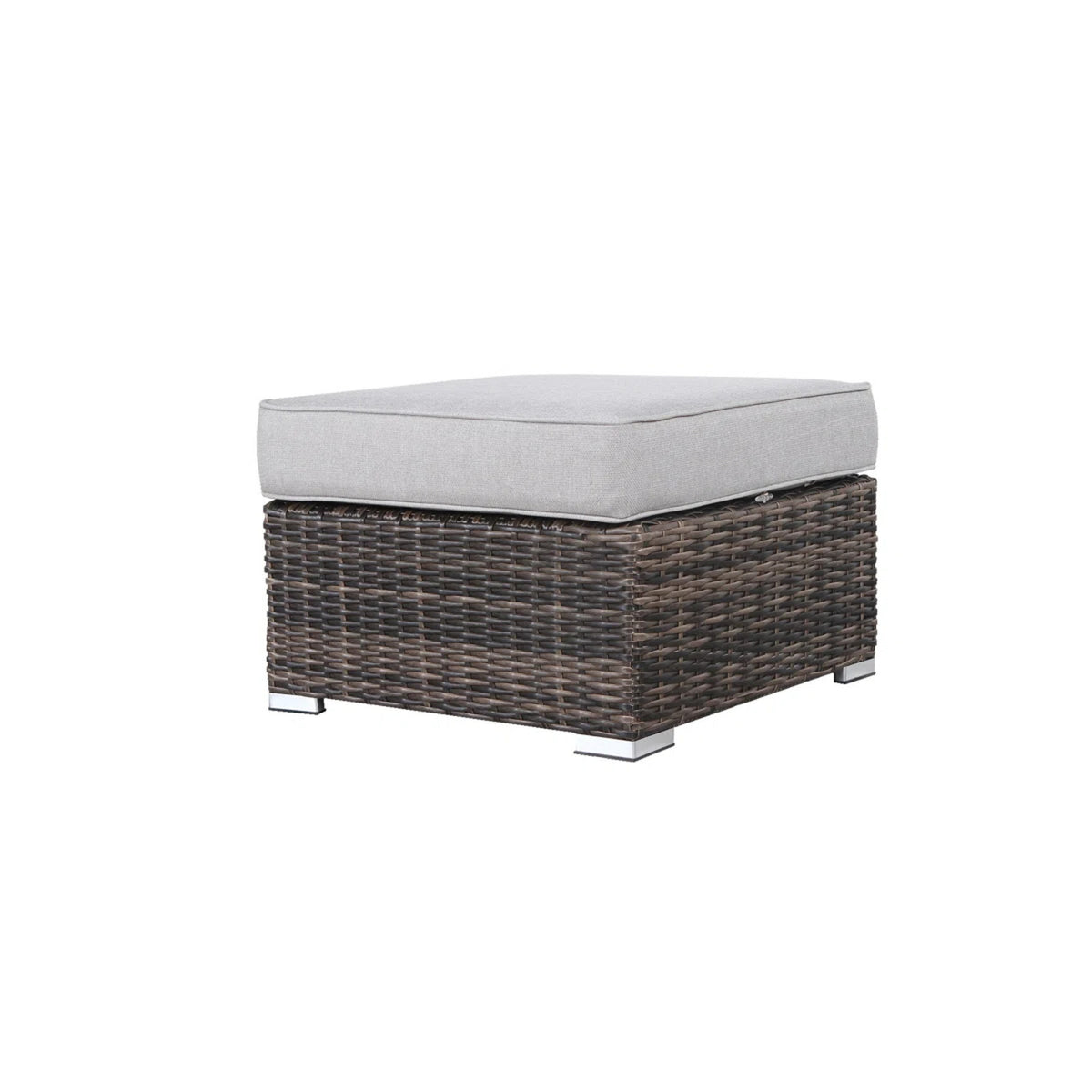 Brown Wicker Outdoor Ottoman with Cushions
