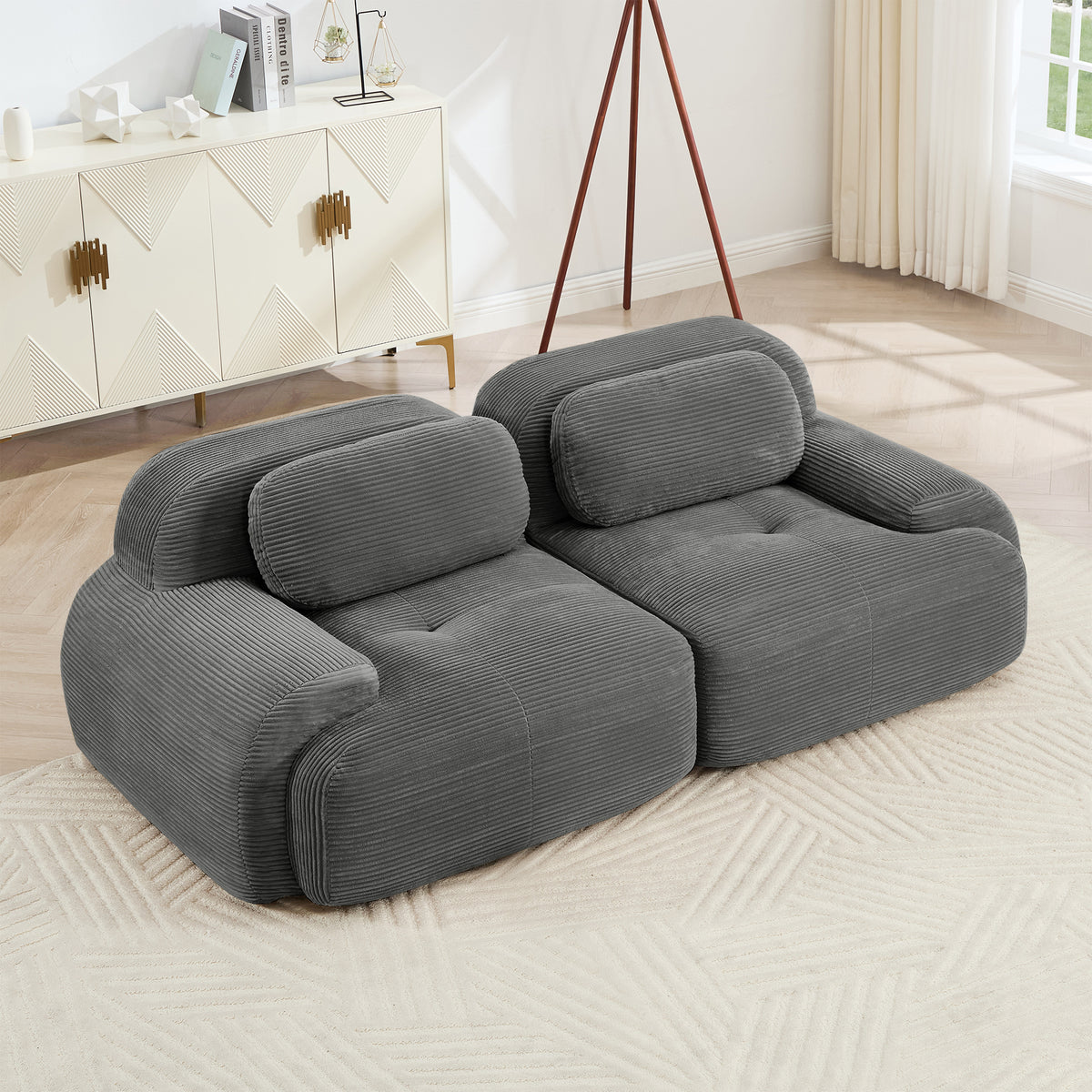Gray Corduroy Loveseat