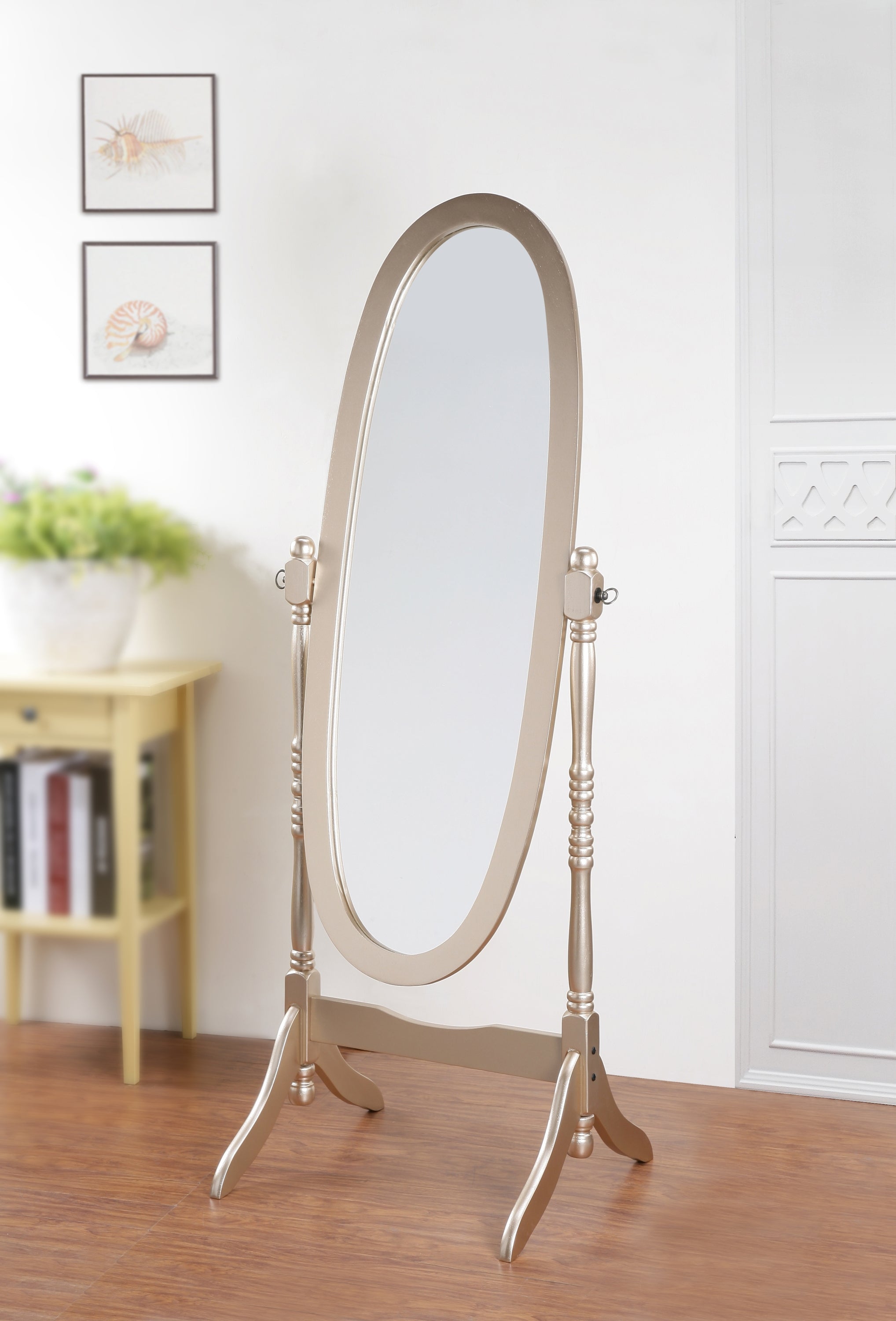 Gold Cheval Floor Mirror with Tilting Oval Glass