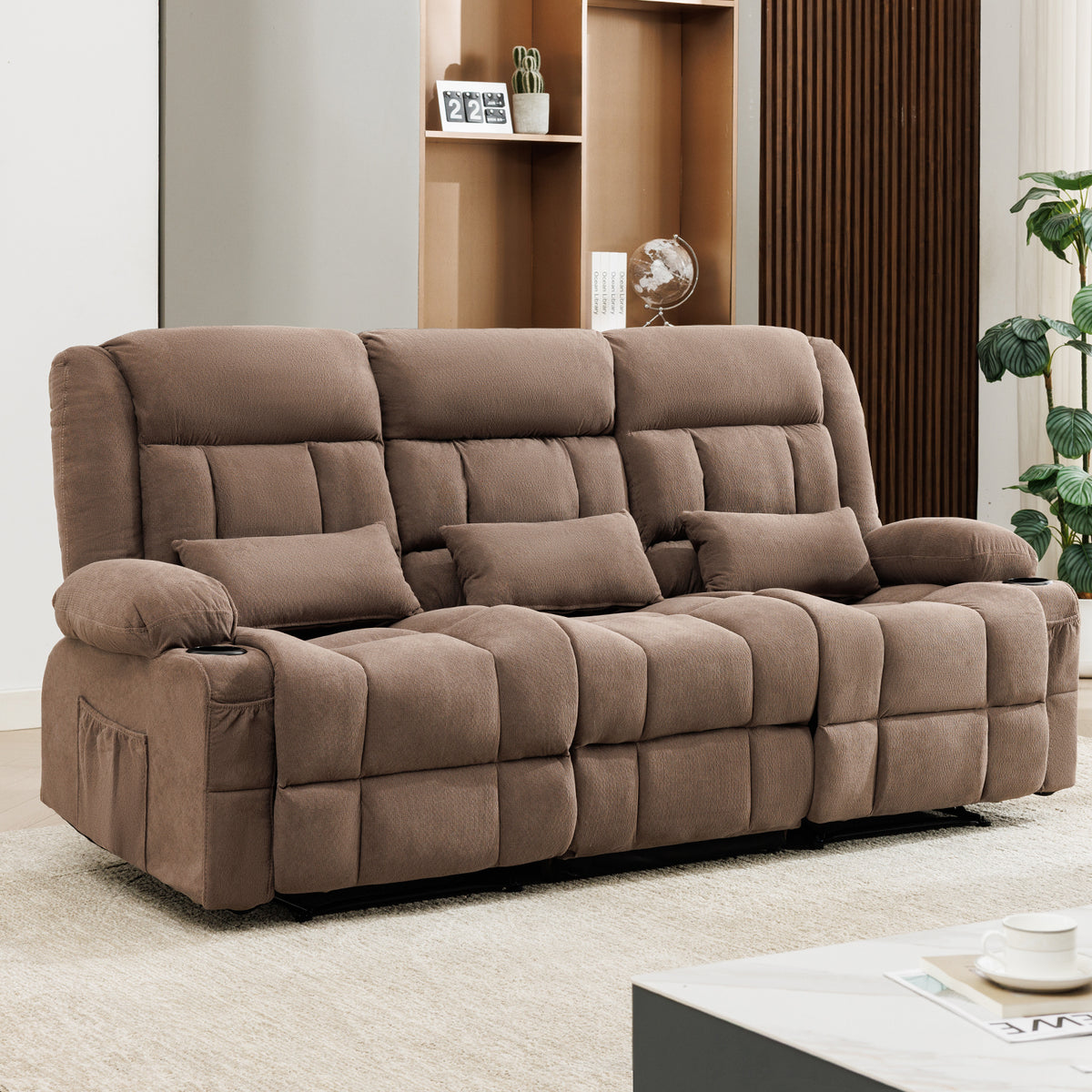 Brown Reclining Sofa, 84.3 in Wide