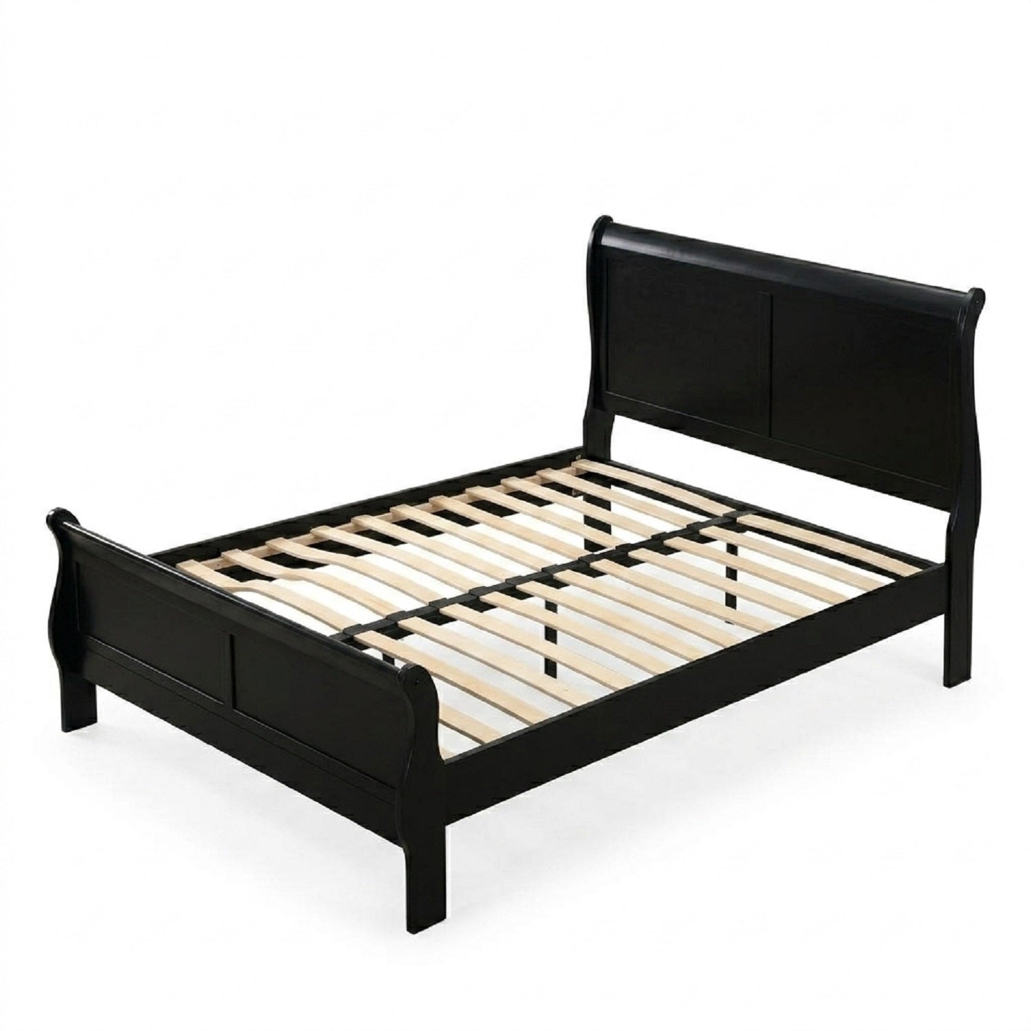 Black Queen Sleigh Bed, Solid Wood Frame