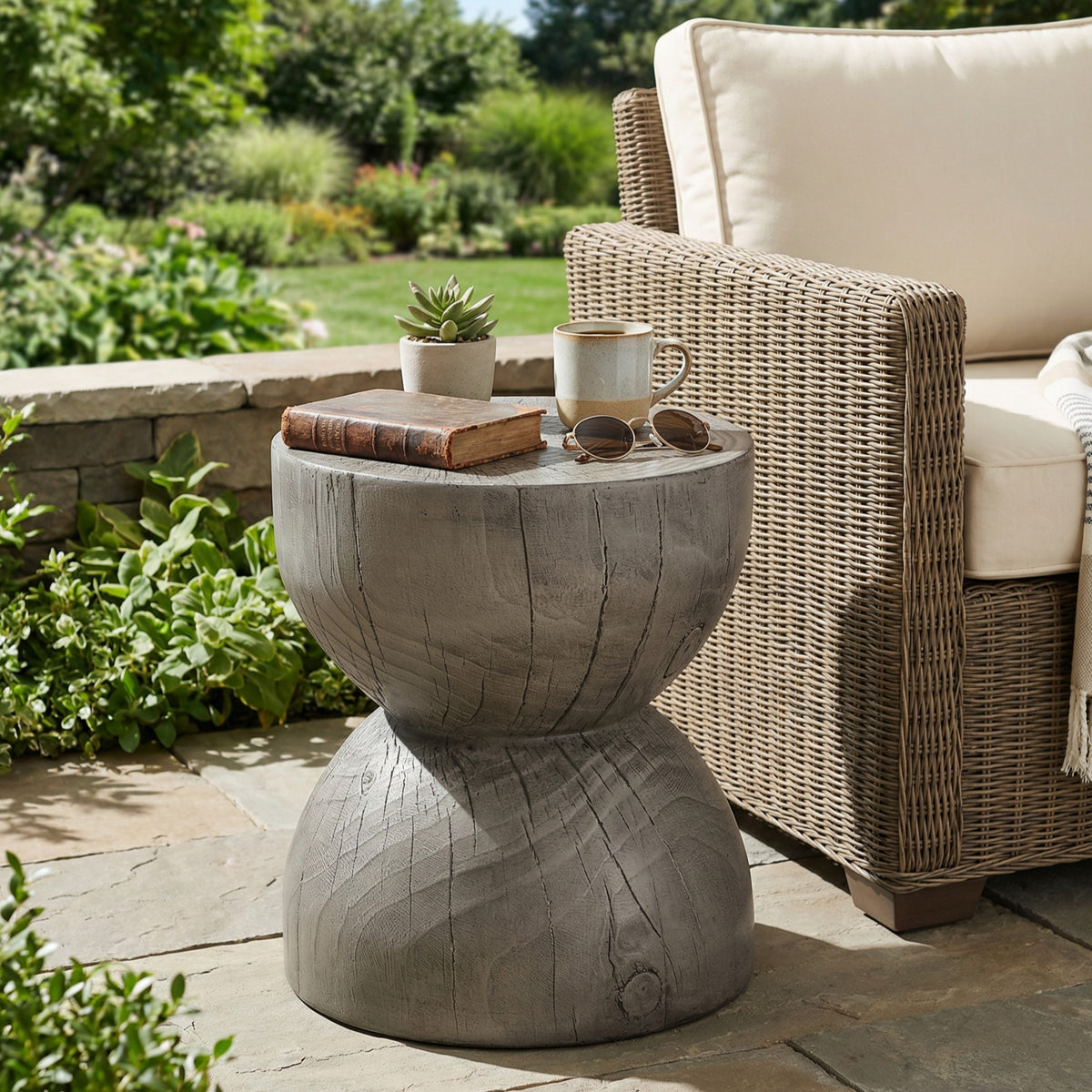Gray Outdoor Side Table, 16.5 in Tall