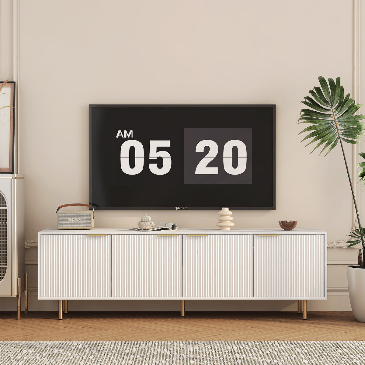 White Fluted TV Stand, 68.9 in Wide