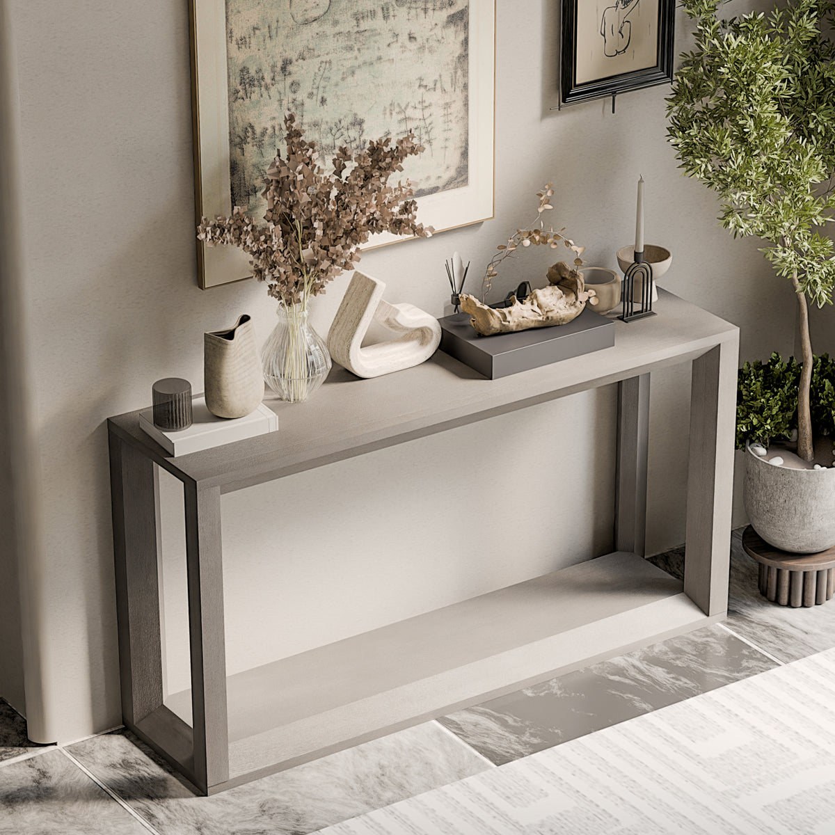 Gray Entryway Console Table with Storage, 59.8 in Wide