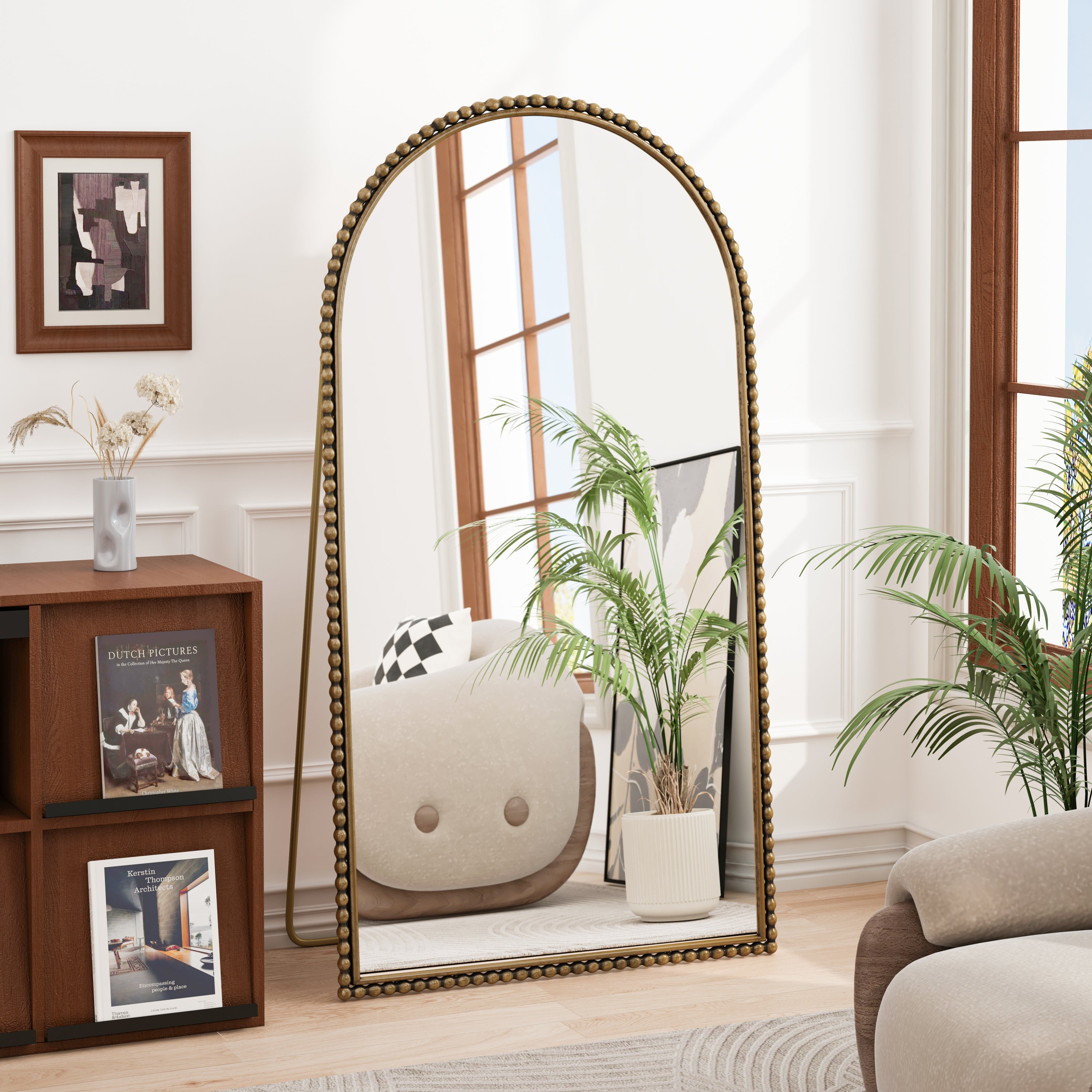 Arched Wall Mirror, 65.75 in Tall, Gold Iron Frame