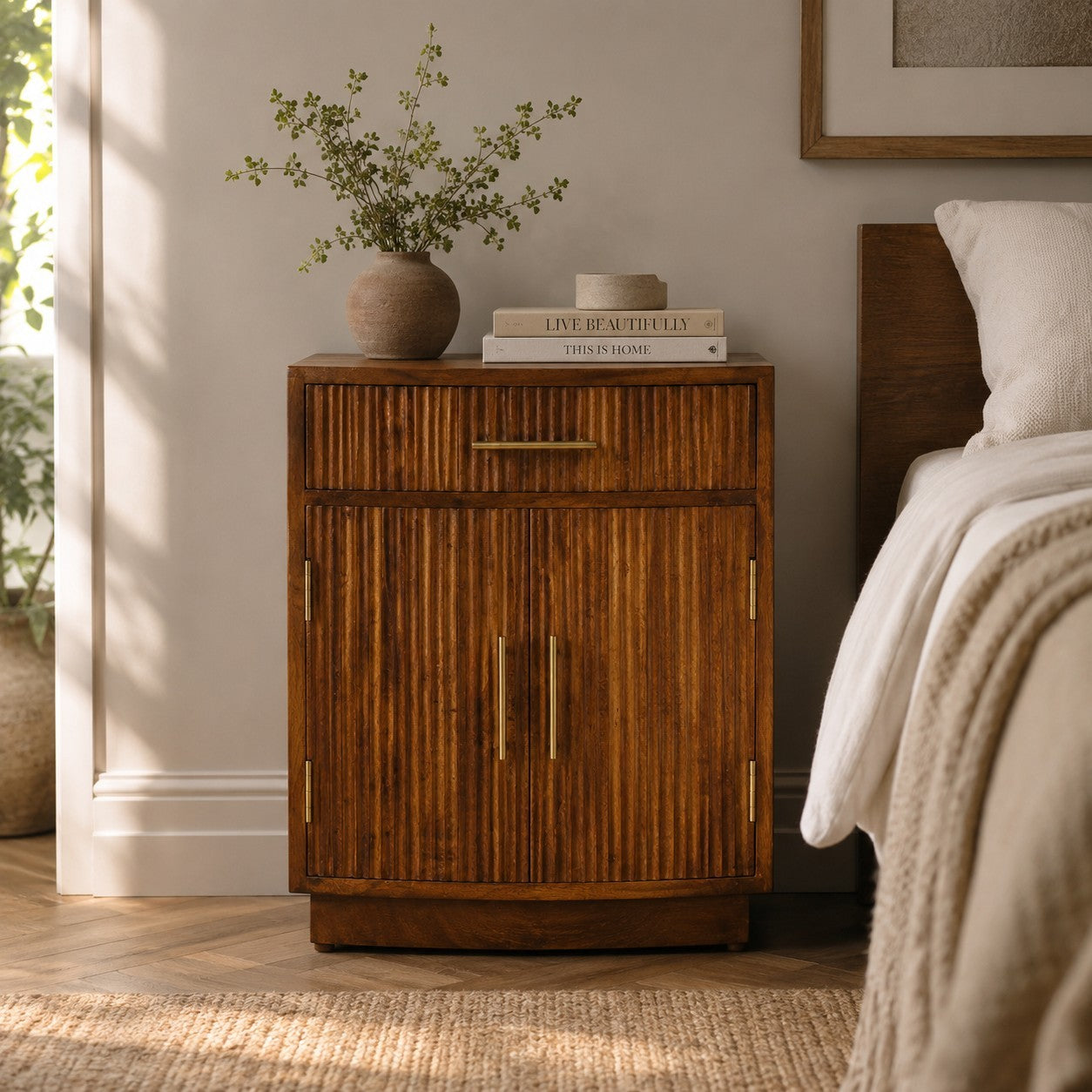 Bedside Cabinet Nightstand, 1 Drawer, Wood, Brown