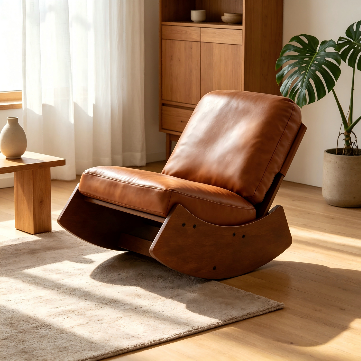 Brown Vegan Leather Glider Chair